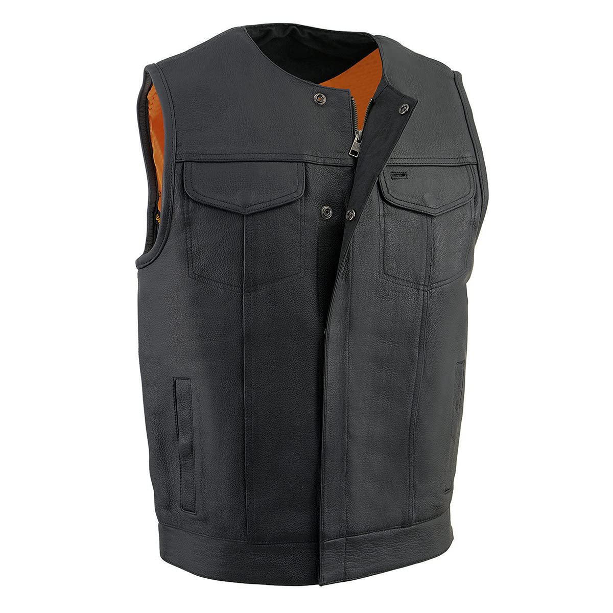 Milwaukee Leather MLM3511 Men's Black Collarless Snap & Zipper Motorcycle Vest - Stylish Biker Jacket for Riding, Cruising & Motorcycle Club Events