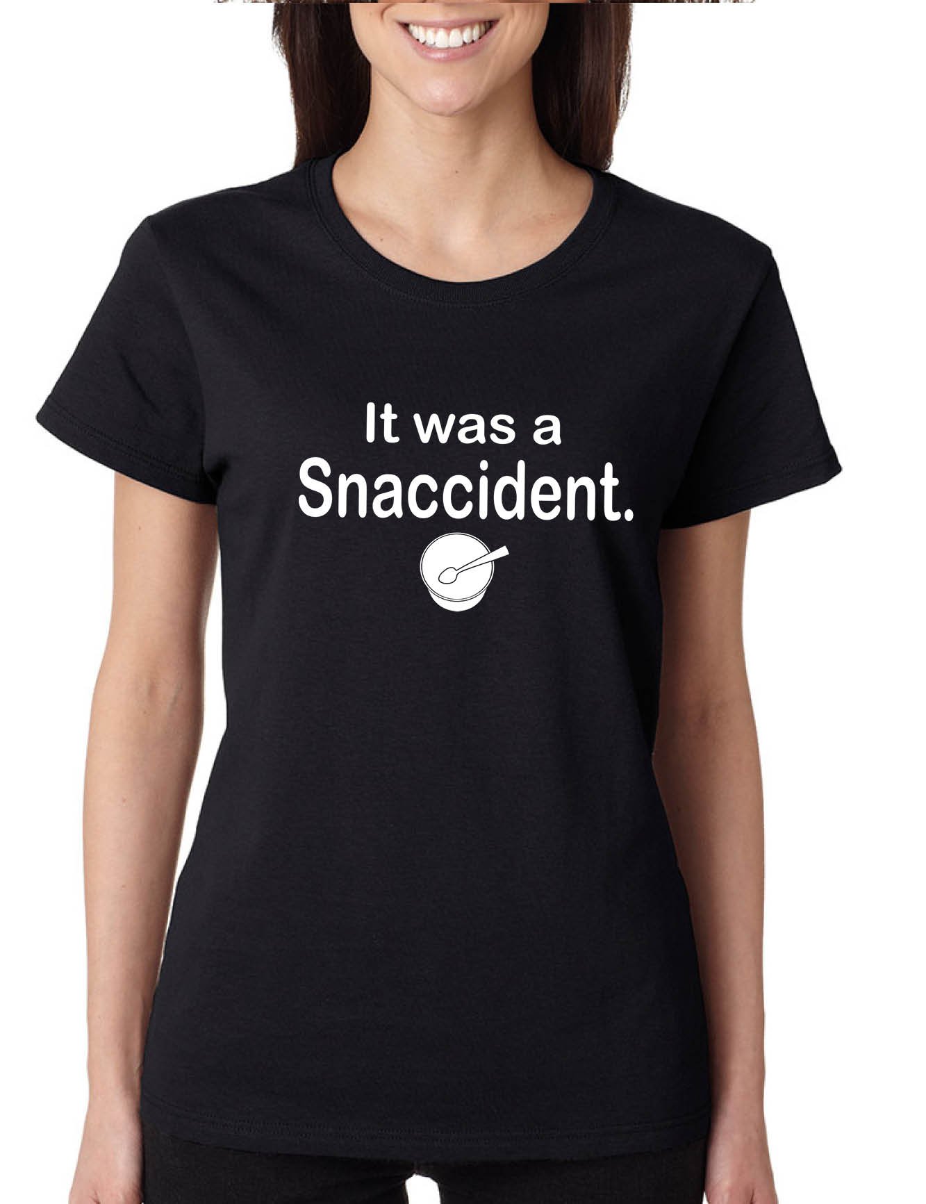ALLNTRENDS Women's Funny Food Lover T-Shirt - 'It Was A Snaccident' Graphic Tee with Popular Snacks Print | Causal Comfort Fit Cotton Top for Women | Perfect Gift for Foodies, Birthday & Casual Wear
