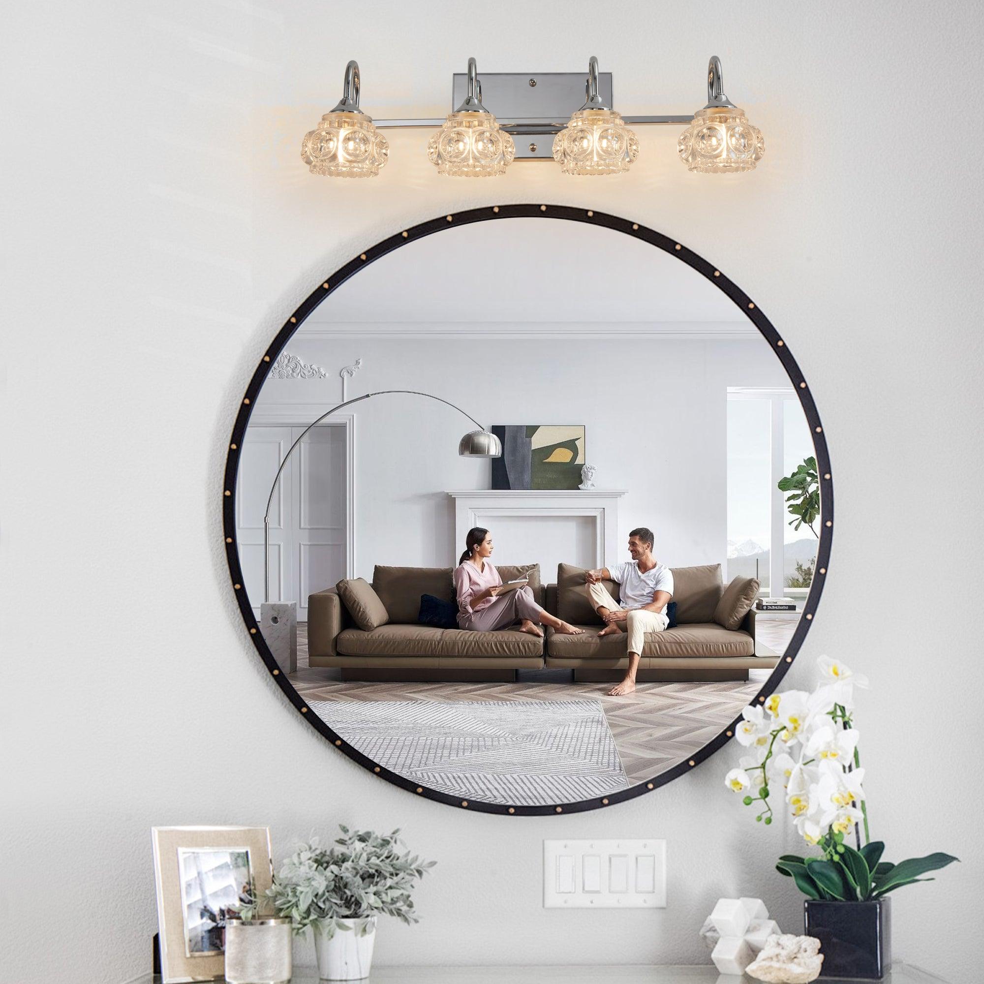 Elegant Brushed Nickel Vintage Crystal Vanity Light - 4-Light Bathroom Mirror Fixture with Clear Glass Shades | Perfect for Master Bath, Powder Room & Dressing Area Lighting