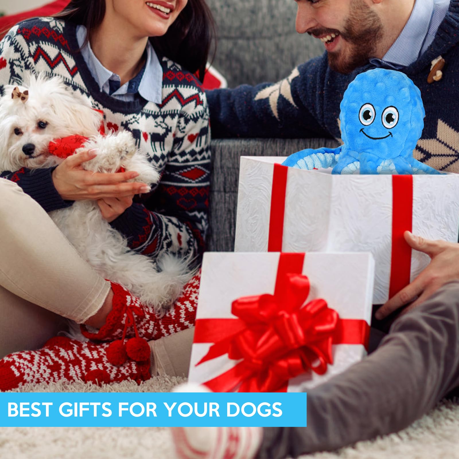 Durable Octopus Squeaky Dog Chew Toy with Crinkle Sound - Interactive Plush Puppy Teething Toy for Small, Medium & Large Dogs - Perfect for Tug of War, Fetch & Playtime