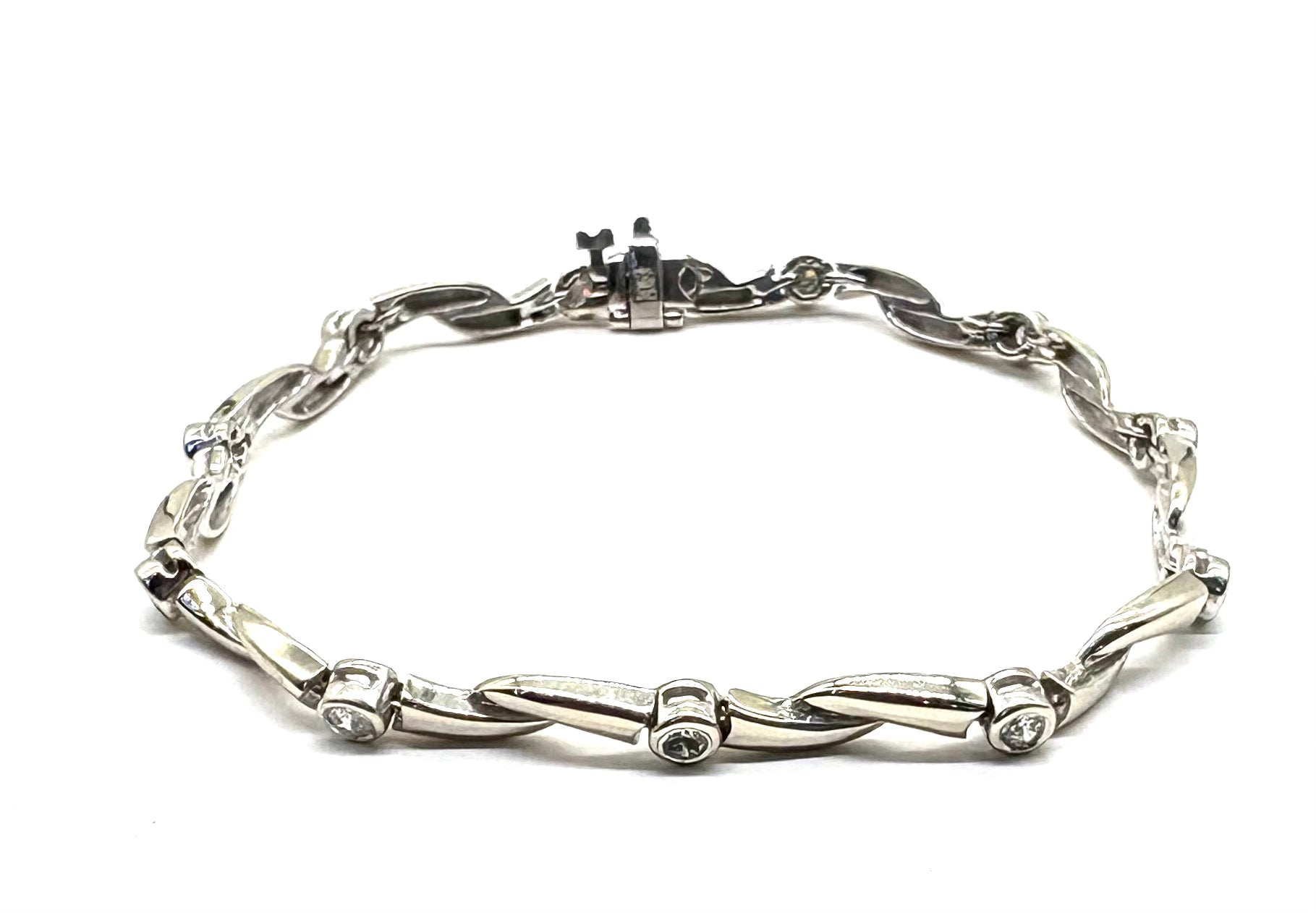 14K White Gold Diamond Swirl Link Bracelet for Women - Elegant Tennis Bracelet for Everyday Wear, Anniversary & Birthday Gifts