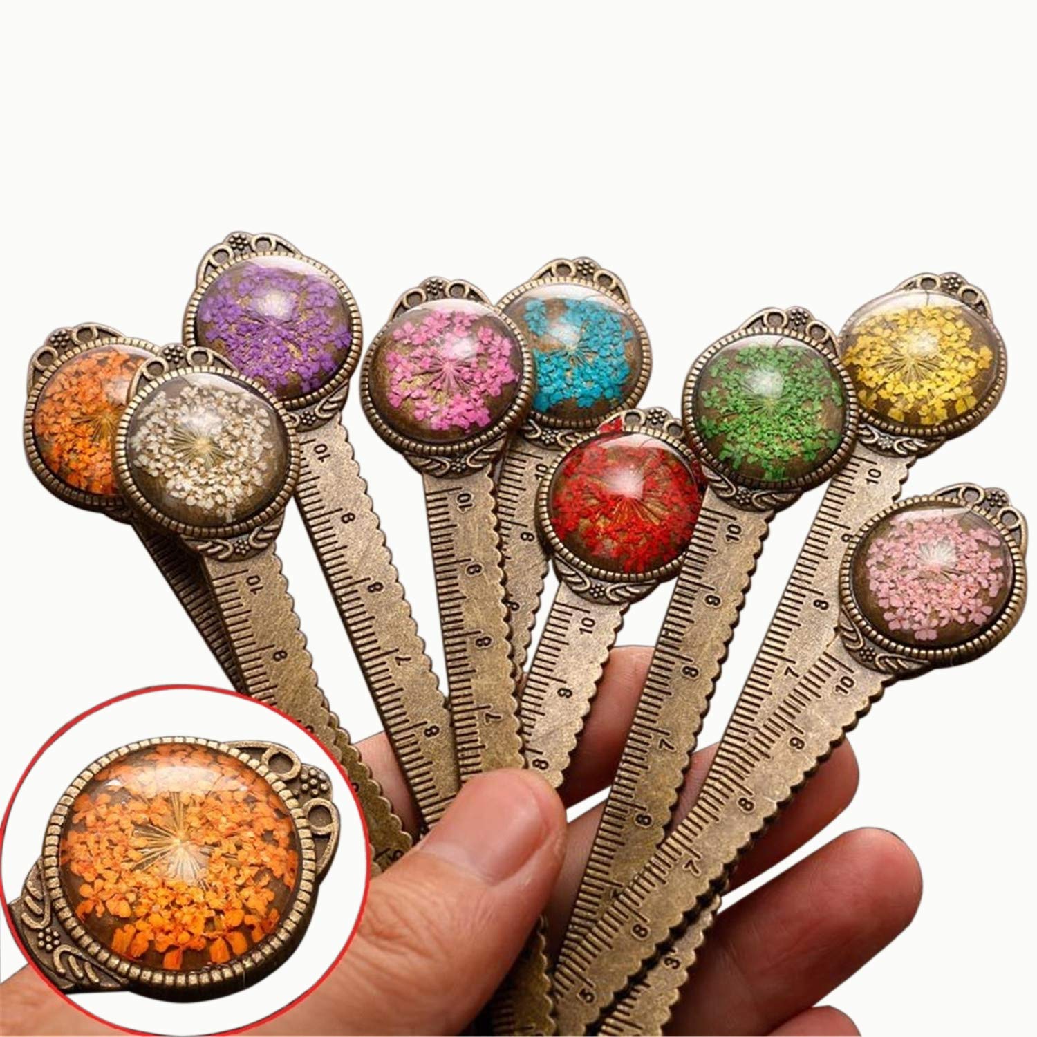 Set of 9 Colorful Multifunctional Eternal Flower Bookmarks with Ruler - Durable Metal Bookmark Set for Readers, Students & Book Lovers - Perfect for Gifts, Book Clubs, Bible Study & School Supplies