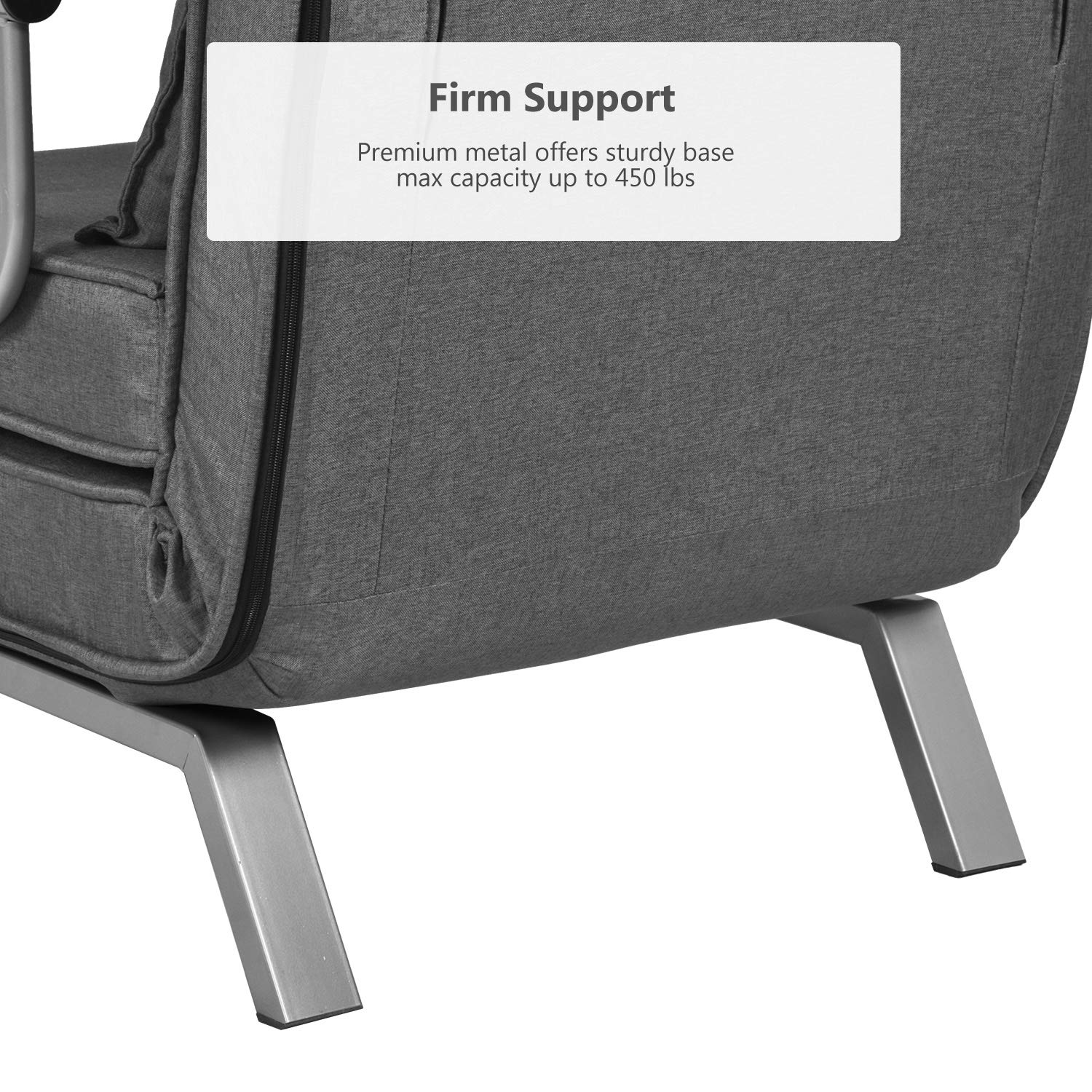 5-Position Adjustable Convertible Sofa Bed Sleeper Chair - Modern Chaise Lounge with Pillow & Upholstered Seat - Foldable Armchair for Small Spaces - Perfect for Bedroom, Home Office & Guest Room (Grey)
