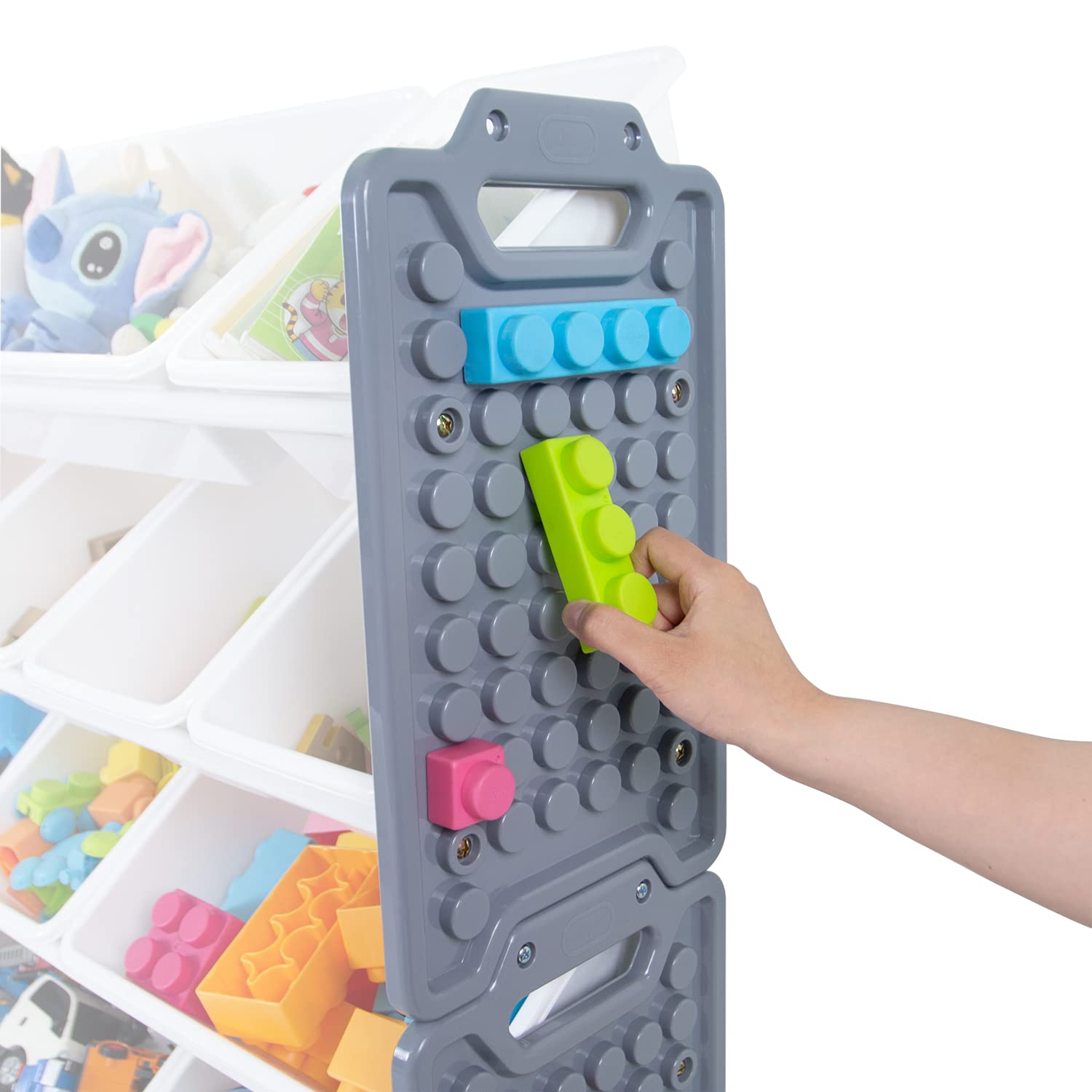 UNiPLAY 12-Bin Toy Organizer with Removable Storage Bins - Kids Bookshelf & Playroom Organizer for LEGO Blocks, School Supplies, Toys - Sturdy Baseplate Frame (Gray) - Perfect for Playrooms, Classrooms & Home Organization