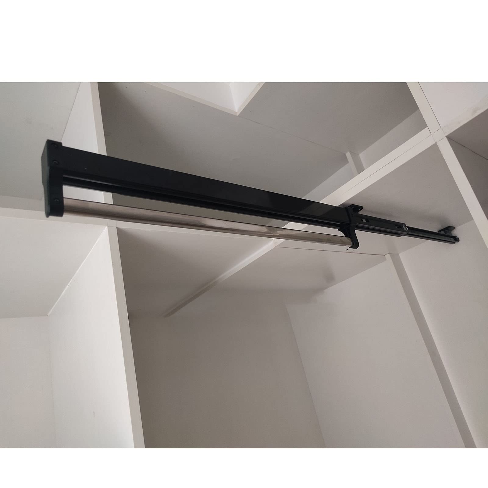 Adjustable Heavy Duty Retractable Closet Rod - 80cm/31.4inch Pull Out Wardrobe Hanger, Extendable Clothing Rail & Towel Rack for Bedroom Closet Organization (Black) - Perfect for Small Spaces, Walk-in Closets & Laundry Room Storage