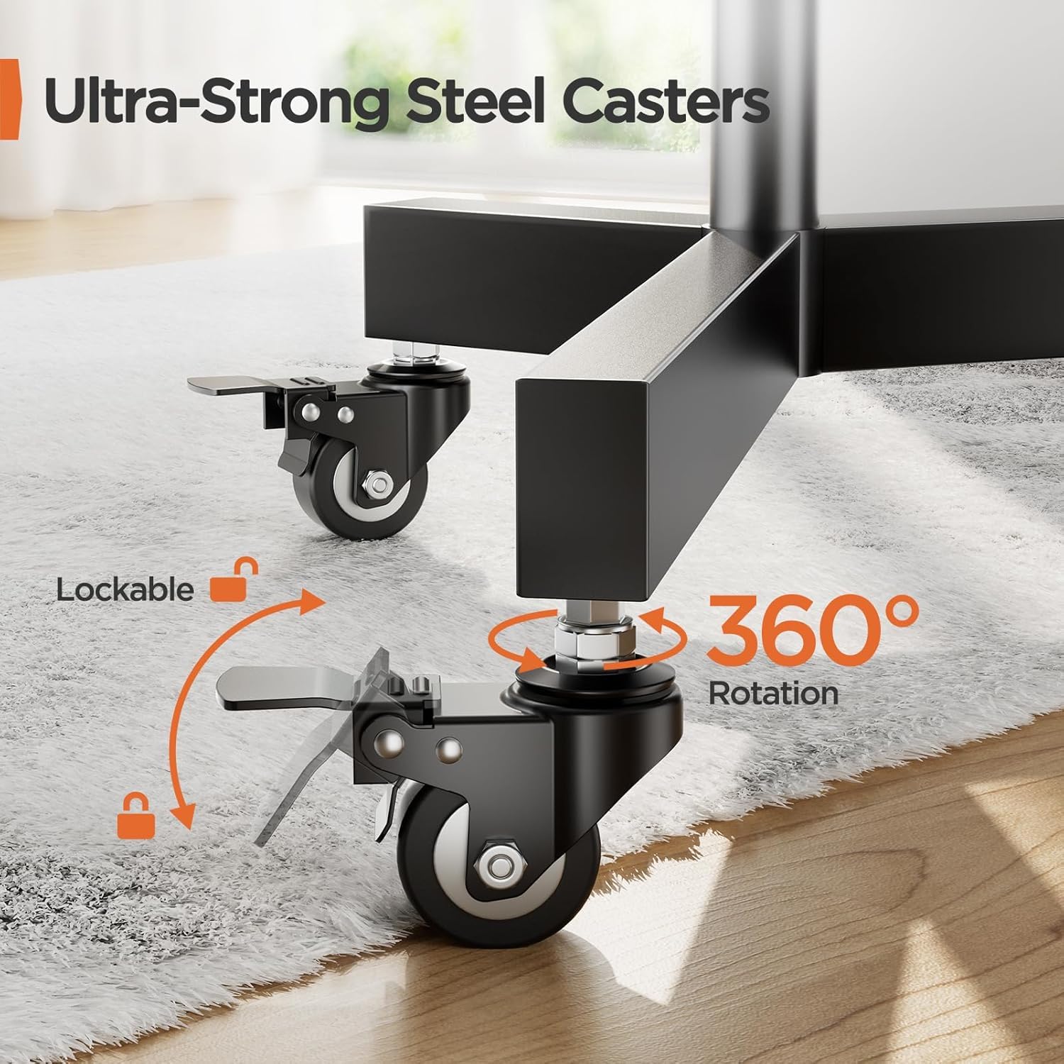 Perlegear Adjustable Rolling TV Stand with Wheels - Mobile TV Cart for 32-85 Inch Screens (Up to 132 lbs), Height Adjustable TV Stand with Metal Shelf & Lockable Casters, Max VESA 600x400mm - Perfect for Living Room, Bedroom, Office or Classroom