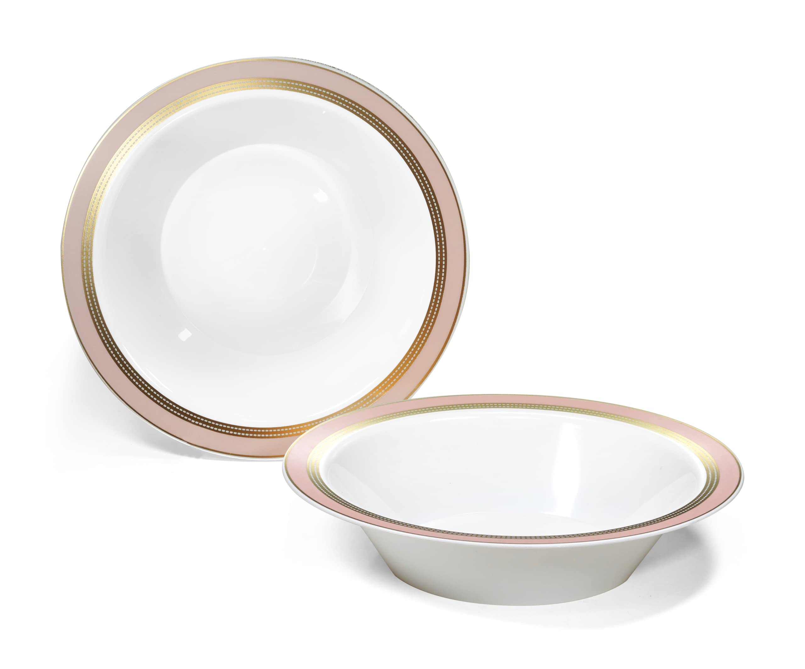 240 Heavyweight Disposable Plastic Plates - 14 oz Soup Bowls for Weddings & Parties (Ritz Blush & Gold) | Elegant Dinnerware for Catering, Events & Special Occasions