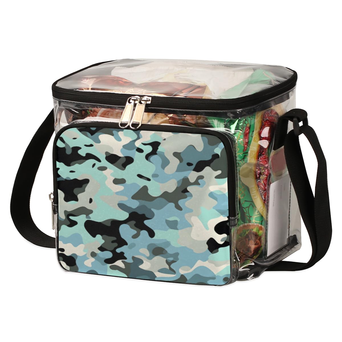 GzLeyigou Camouflage Clear Tote Bag with Handles - Blue Black Camo Transparent Crossbody Shoulder Lunch Bag for Women & Men | Outdoor Travel, Picnic, Concert, Sports Events | Stadium Approved Multipurpose Carryall