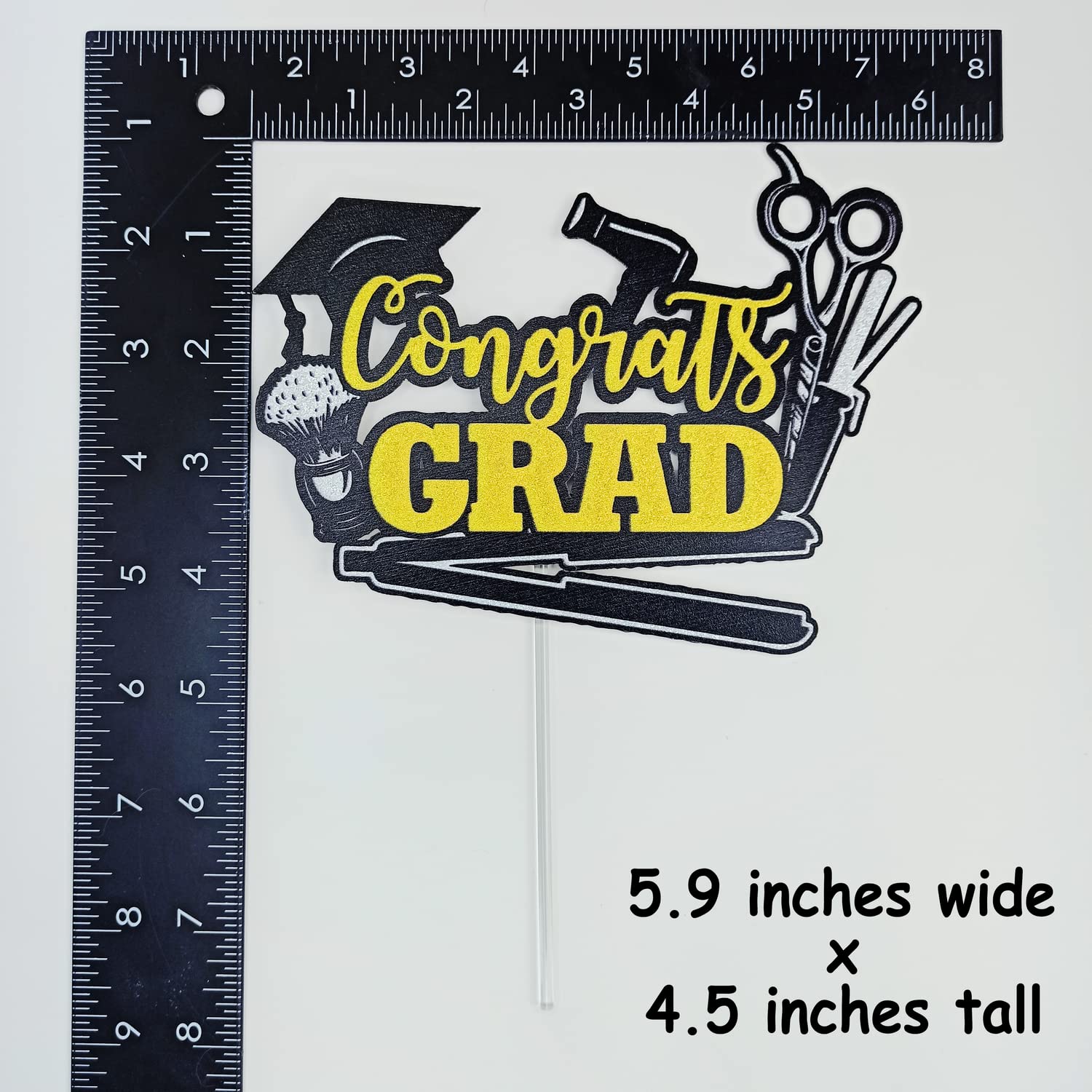 Glitter Barber Congrats Grad Cake Topper - Barber School Graduate Cake Decorations for Hairdresser Graduation Party - Perfect for Barber Cake Picks, Graduation Celebrations & Salon Themed Events