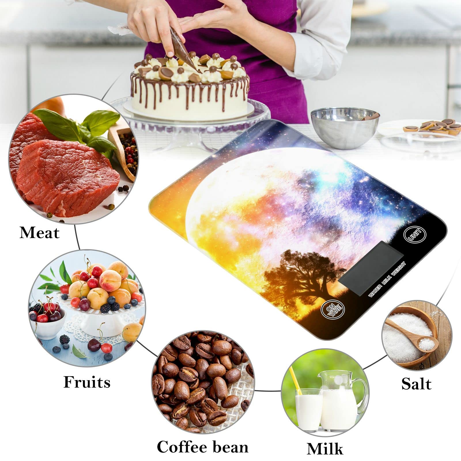 **Moon Starry Sky Digital Kitchen Scale - Waterproof Food Scale with Ounces & Grams for Weight Loss, Baking, Cooking - Perfect for Meal Prep, Portion Control & Healthy Eating**