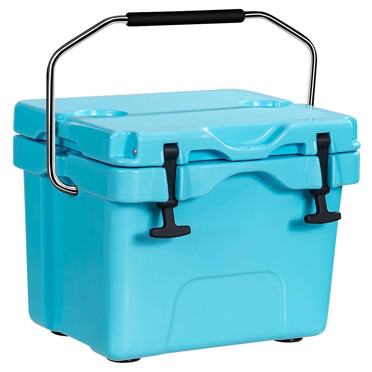 Goplus 16 Quart Cooler - 24 Can Capacity Insulated Ice Chest with 2 Cup Holders, 3-5 Days Ice Retention, Portable Cooler Box for Camping, Fishing, Picnics, Beach Trips, Tailgating & Outdoor Adventures