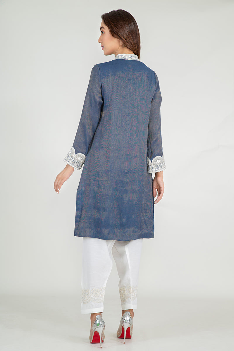 Midnight Blue Embellished Shirt for Women - Elegant Party & Evening Wear - Perfect for Date Nights, Weddings & Special Occasions