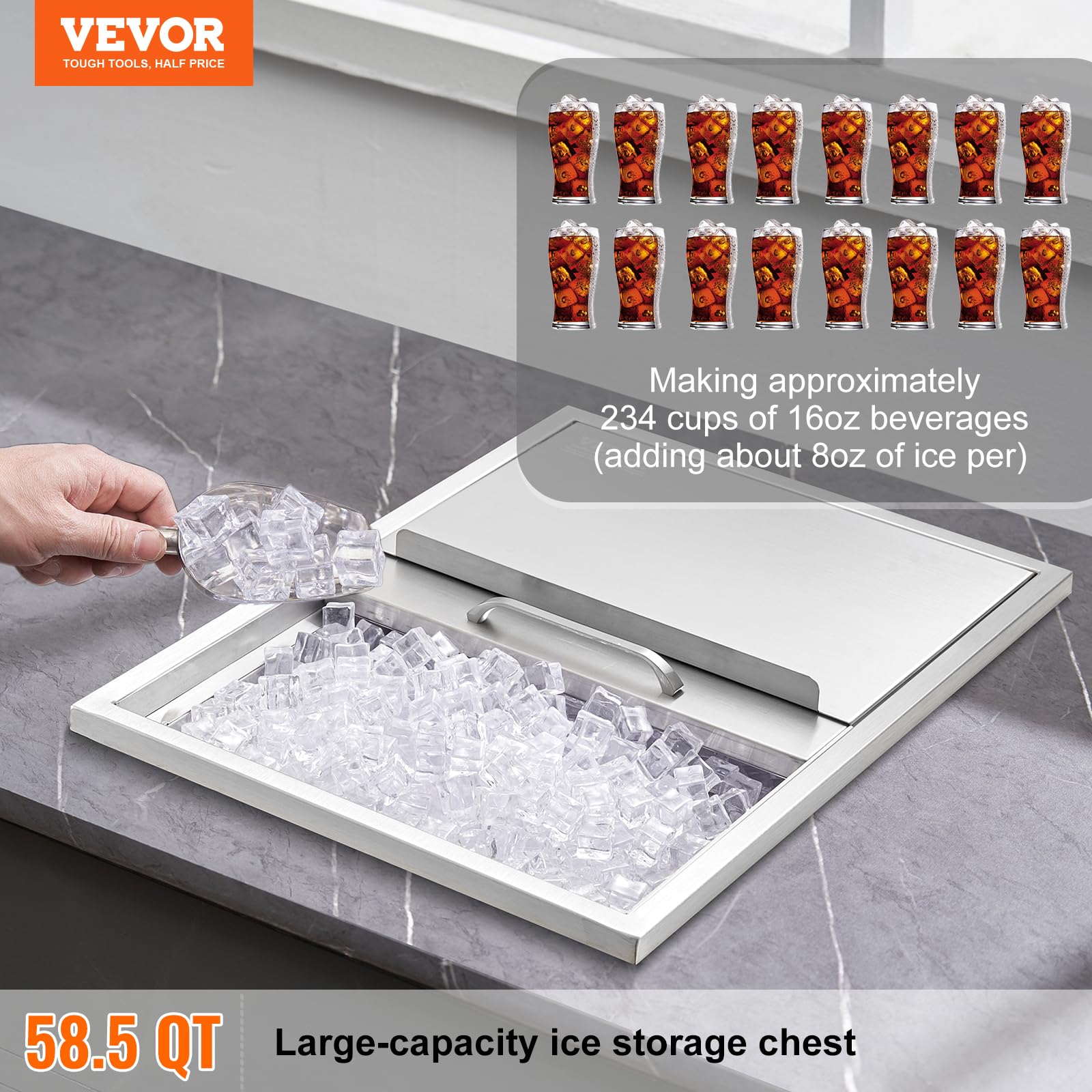 VEVOR 40.9 qt Stainless Steel Drop-in Ice Chest Cooler - 24