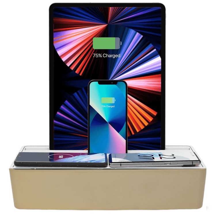 ALLDOCK Wireless Charging Station for Multiple Devices - Aluminum Gold & White - Perfect for Home, Office, and Family Use