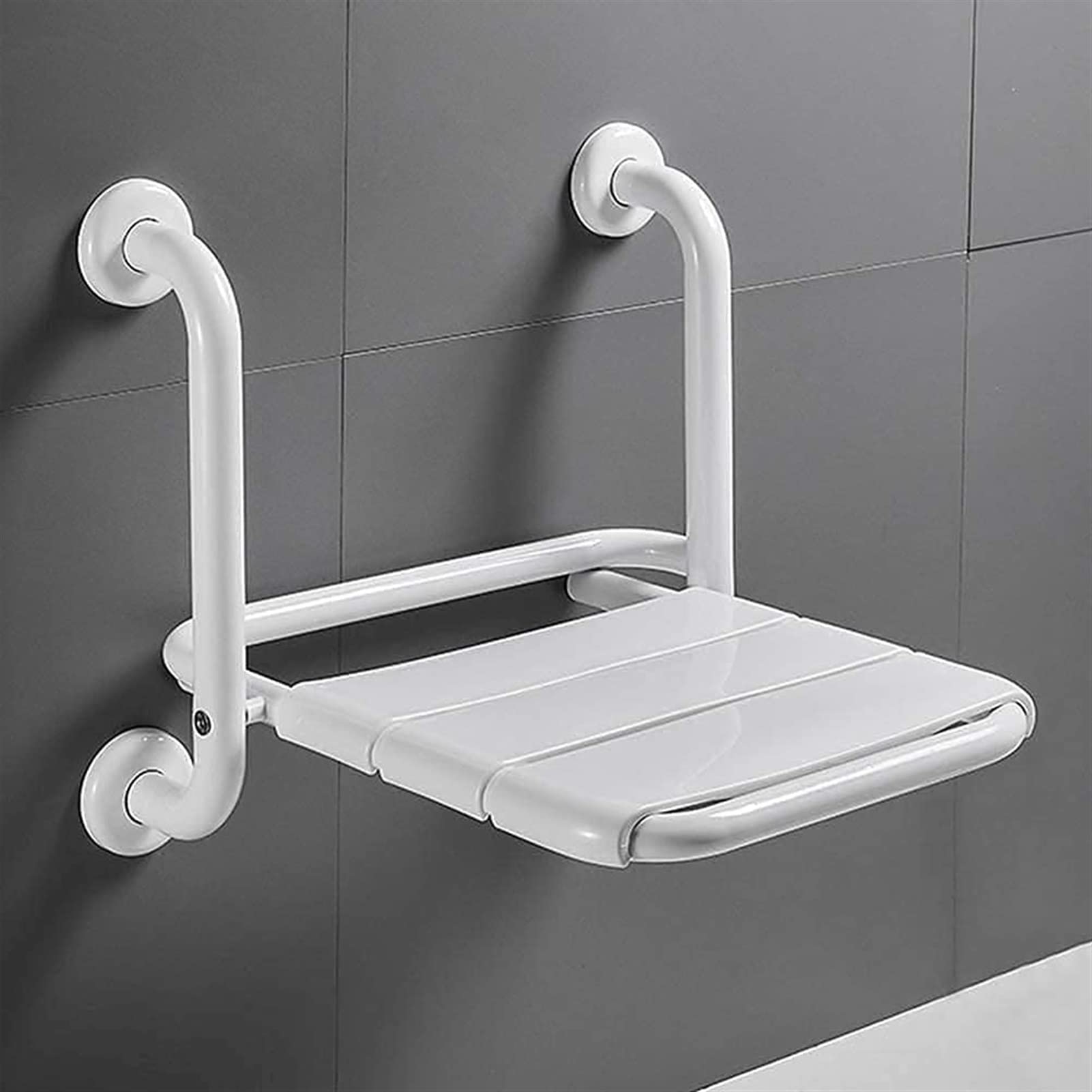 Foldable Shower Chair with Armrest - Wall Mounted Bathroom Rest Seat for Seniors & Elderly, Anti-Slip Nylon Shower Stool, Heavy Duty & Stable (300 lbs Capacity) - Ideal for Small Bathrooms, Accessible Showers & Elderly Safety