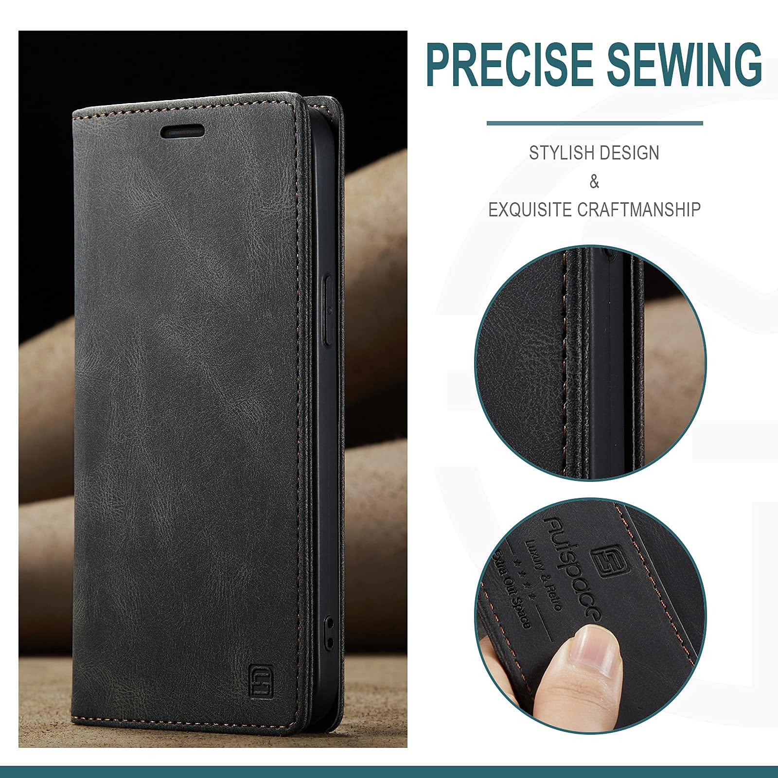 iPhone 13 Pro Max Case - PU Leather Wallet Cover with Card Holder & Kickstand | Shockproof Magnetic Flip Case for Work & Travel (6.7