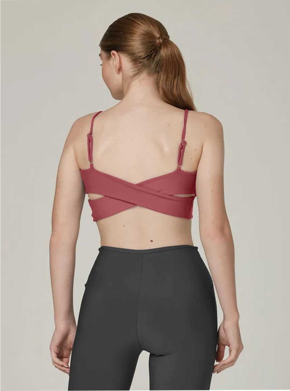 925 Sterling Silver Fit Women's Cherry On Top Criss Cross Sports Bra - Mauve Pink for Yoga, Running & Gym Workouts