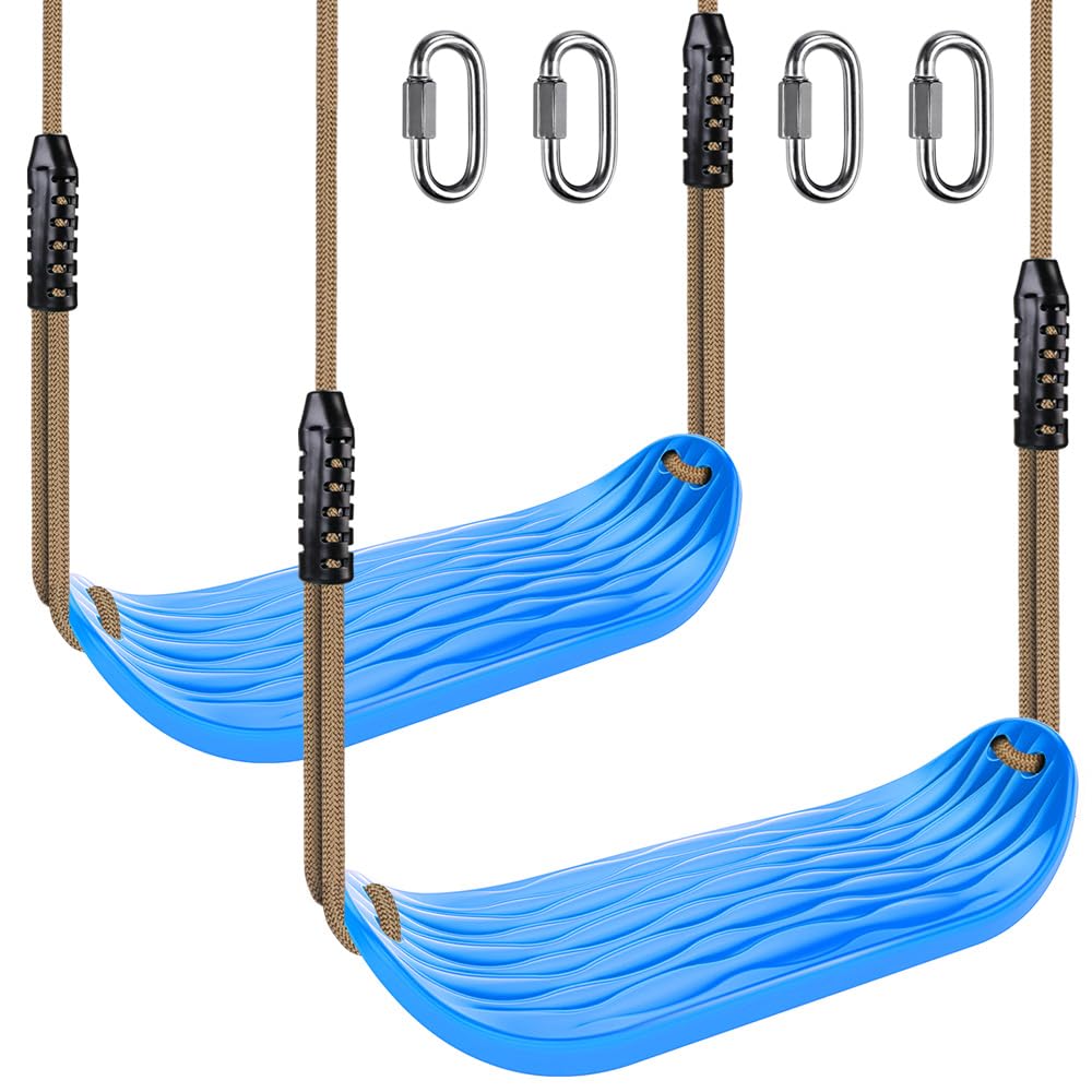 **SELEWARE Heavy Duty Non-Slip Plastic Swing Seat – Adjustable Rope & Carabiners for Kids & Adults – Indoor/Outdoor Playground Swing Replacement – Blue (2 Pack) – Perfect for Backyard, Park & Play Areas**