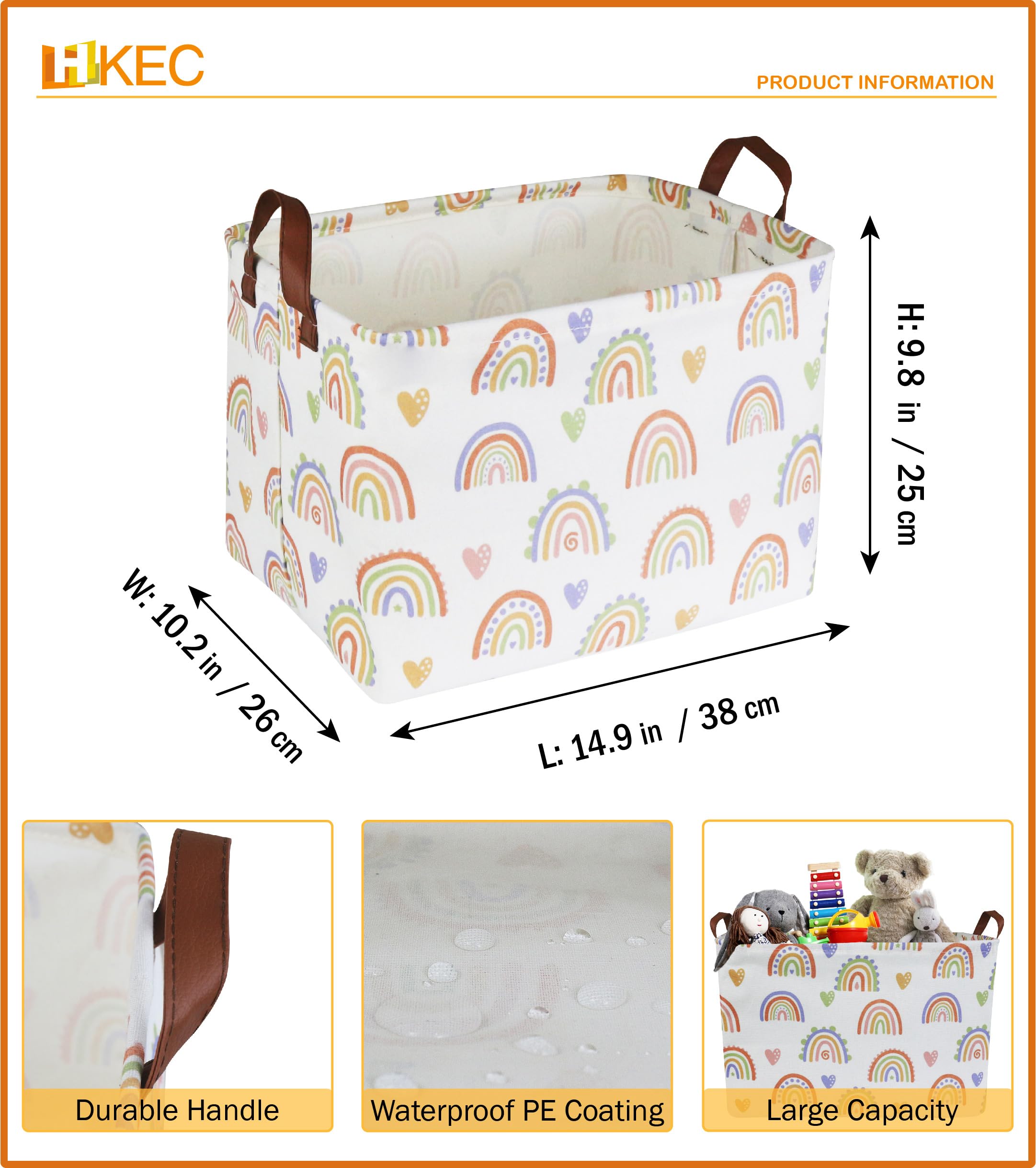 Large Rectangle Rainbow Storage Basket with Handles - Kids Toy Organizer, Canvas Book Bin, Room Decor & Gift Basket (Rainbow) - Perfect for Nursery, Playroom & Home Organization