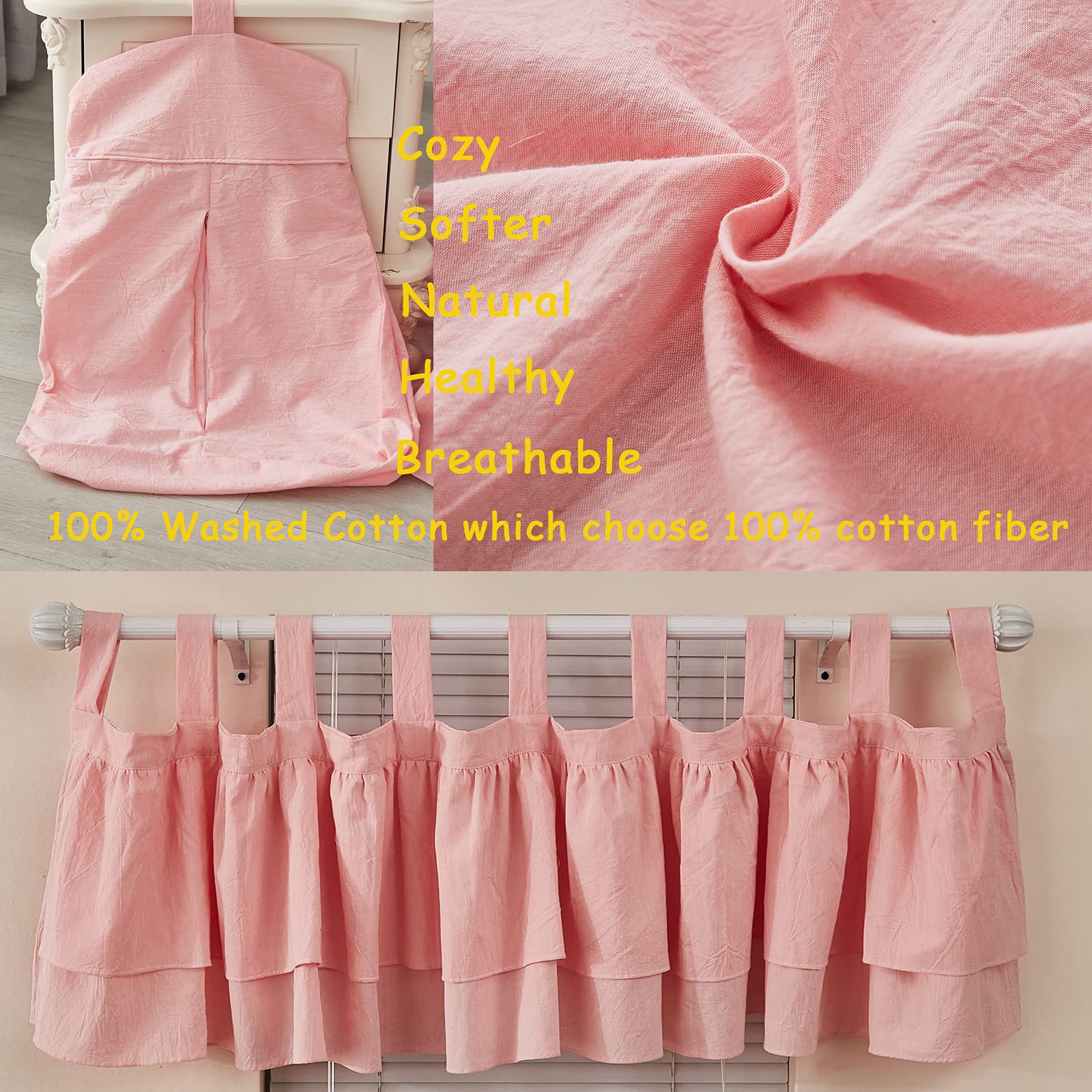 Brandream Farmhouse Boho 6-Piece Baby Girls Crib Bedding Set - 100% Washed Pure Cotton Rose/Antique Pink - Perfect for Nursery, Baby Shower Gift & Newborn Photo Shoots