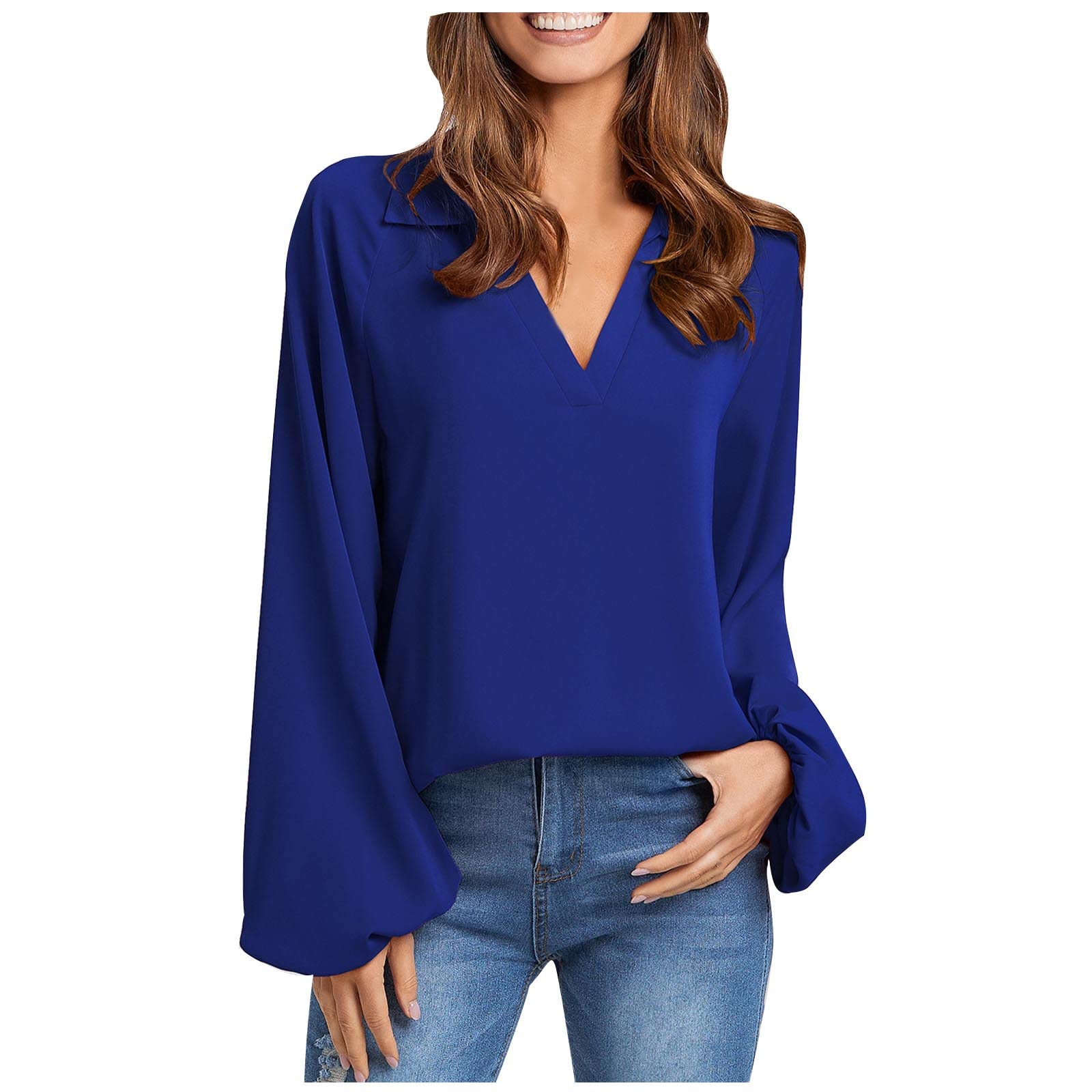Women's Long Sleeve Chiffon Shirt - Summer Fashion V-Neck Turn Down Collar Blouse for Office & Casual Wear | Perfect for Work, Dating & Outdoor Activities