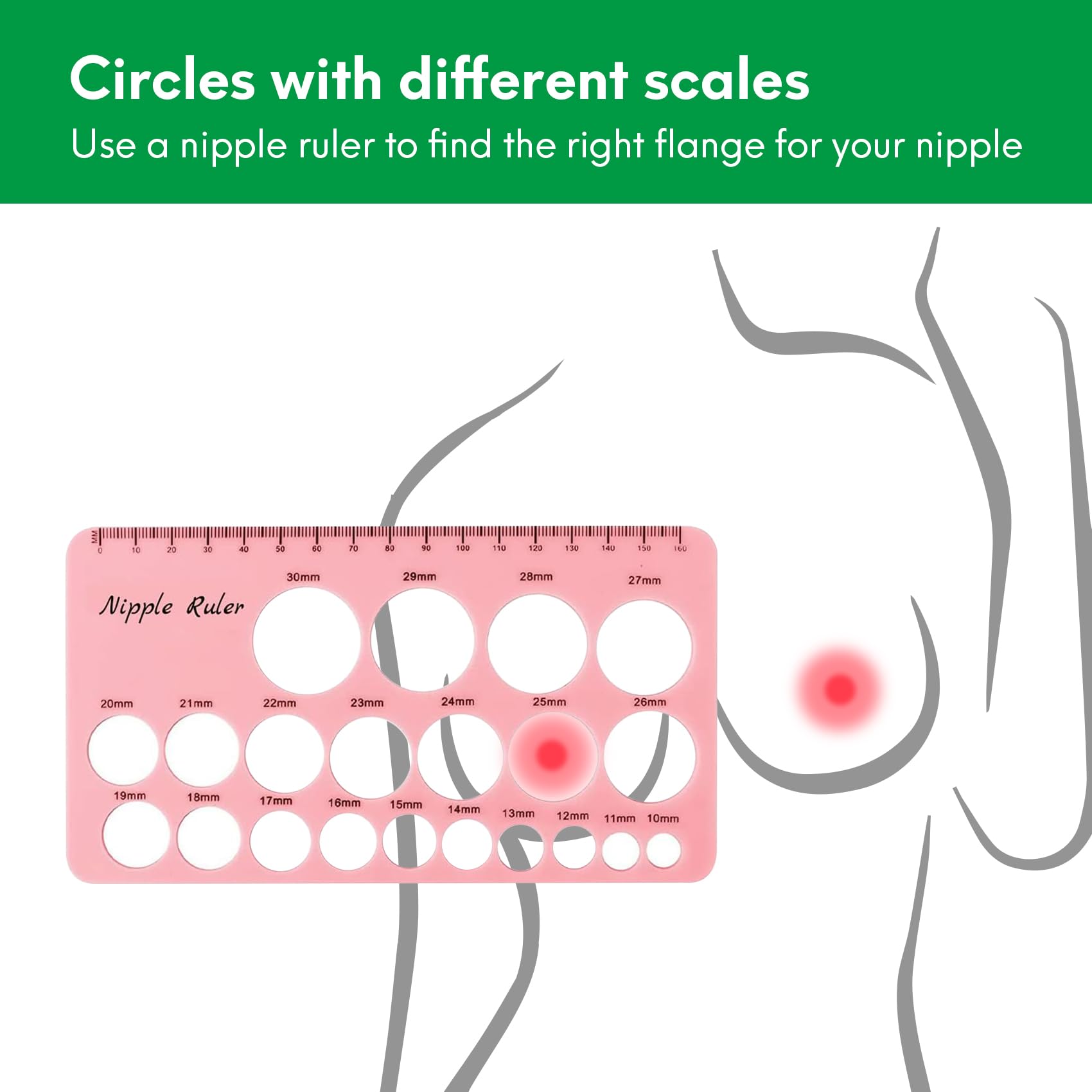 Accurate Nipple Flange Sizing Kit - Breast Pump Flange Measurement Tool with Nipple Ruler for Perfect Fit (Pink) | Essential for Comfortable Breastfeeding & Pumping Sessions