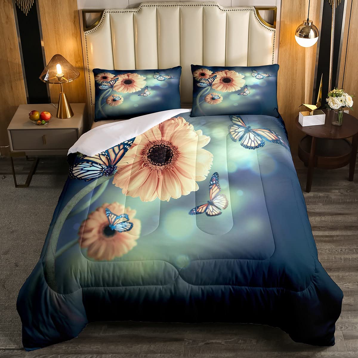 Daisy Printed Nautical Bedding Set - Botanical Floral Comforter Set for Kids, Boys & Girls | Breathable Duvet Cover & Quilt Set | Full Size Bedroom Decor | Perfect for Teens Room, Nursery or Guest Room Decor
