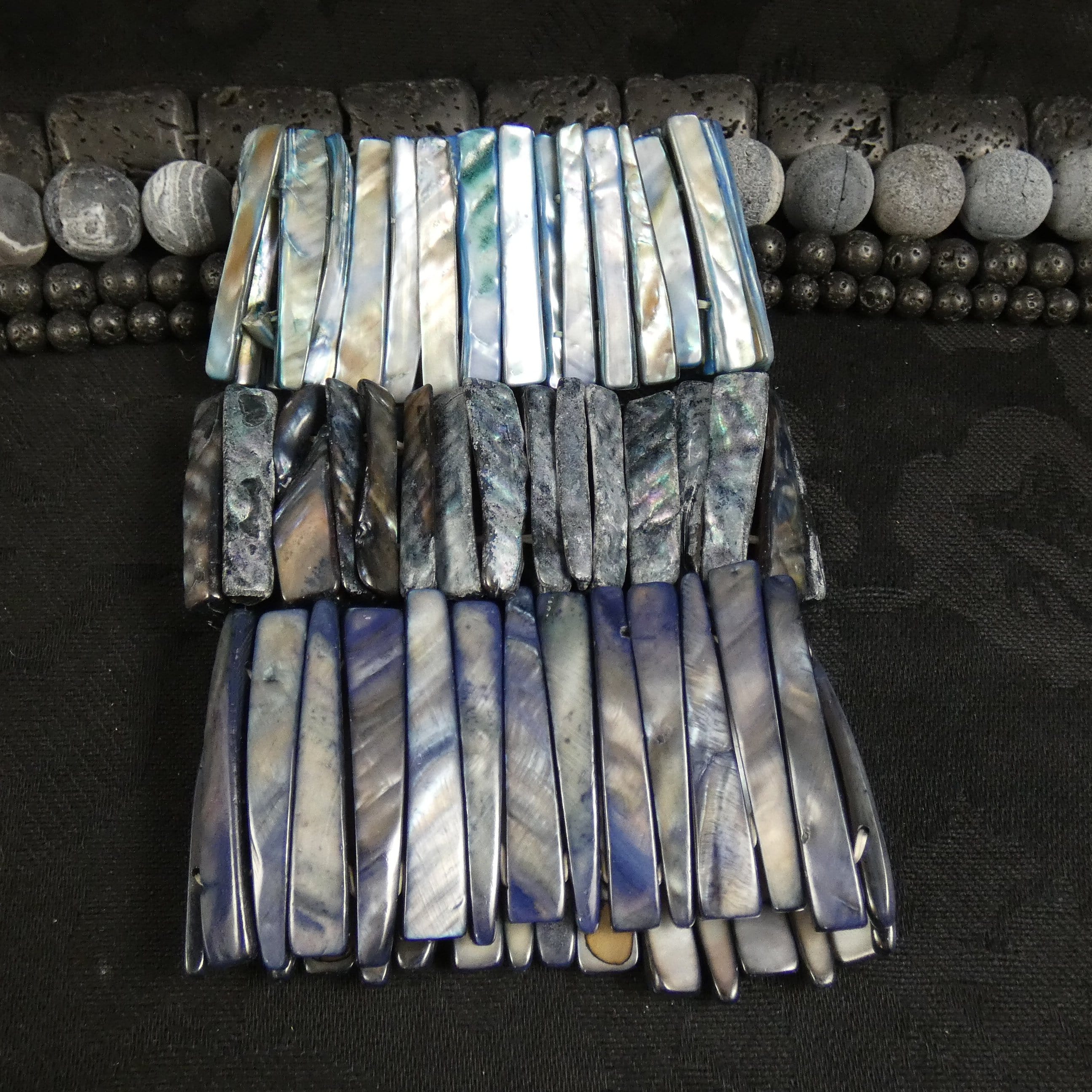 Blue Mother of Pearl Stretch Bracelets - Handmade Dyed Beaded Jewelry for Women - Perfect for Casual Wear, Boho Style & Gift Giving