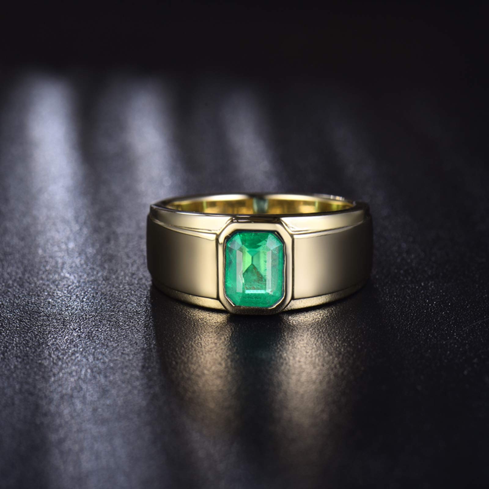 18K Yellow Gold Band Ring with 1.59ct Rectangle Green Emerald - Elegant Anniversary Ring, Birthday Gift & Valentine's Day Present for Her | Perfect for Weddings, Engagements, and Special Occasions