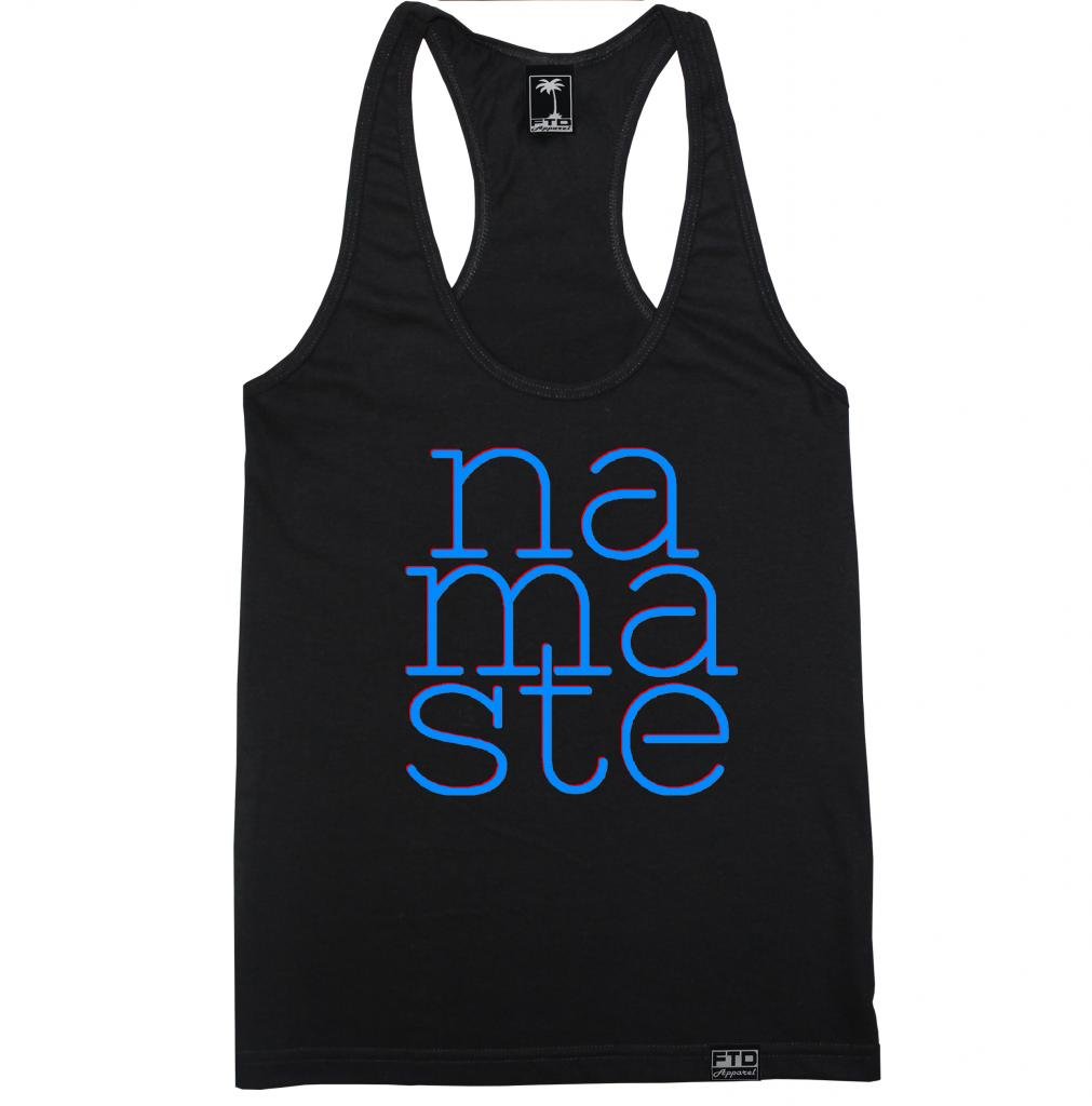 FTD Apparel Women's Namaste 2 Blue Racerback Tank Top - Yoga Workout Top for Women, Comfortable Breathable Athletic Shirt for Gym, Running & Fitness