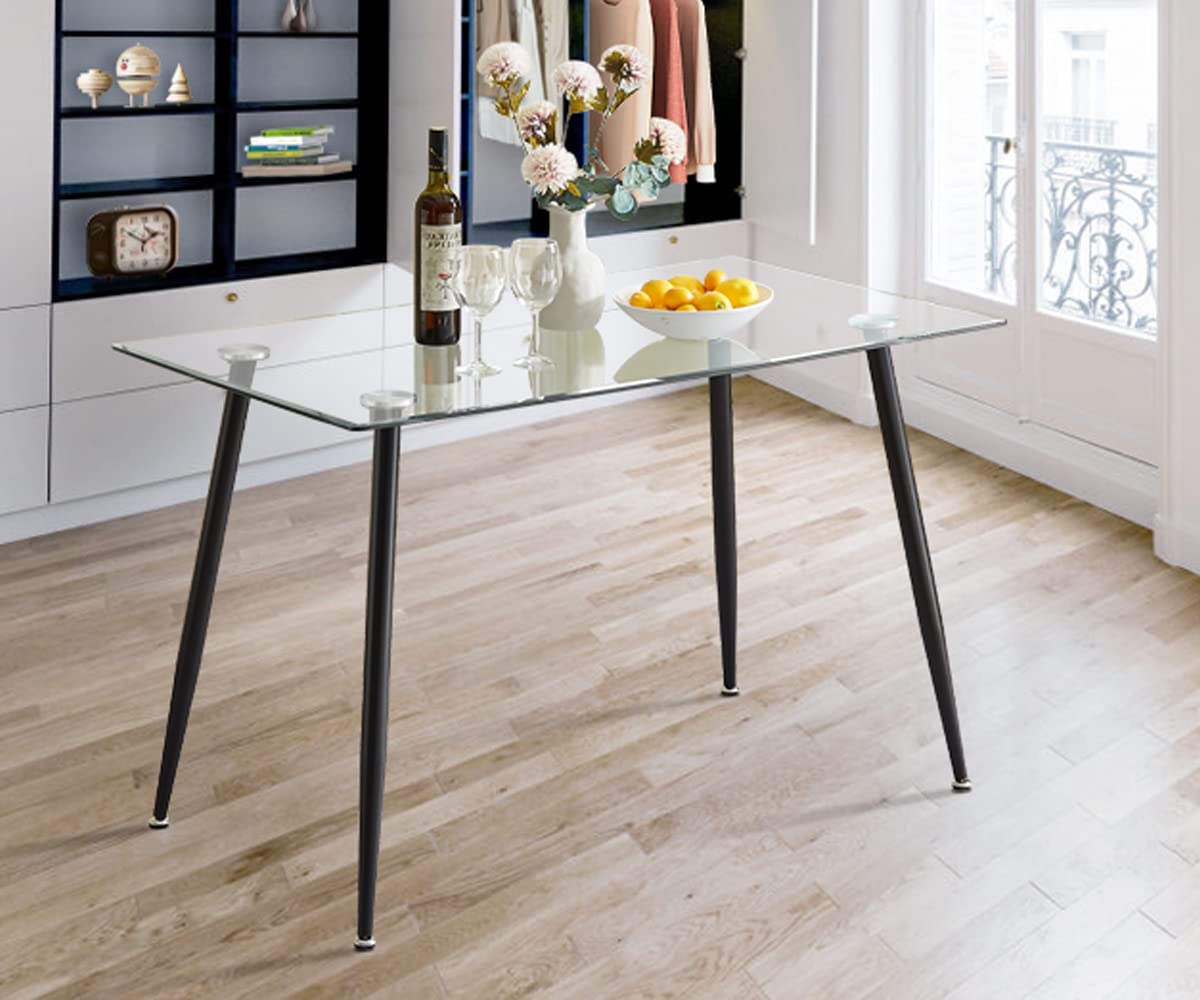 Modern Glass Dining Table - Black Kitchen & Dining Room Table for Home, Office | Stylish & Durable for Family Meals, Entertaining Guests, Workspace