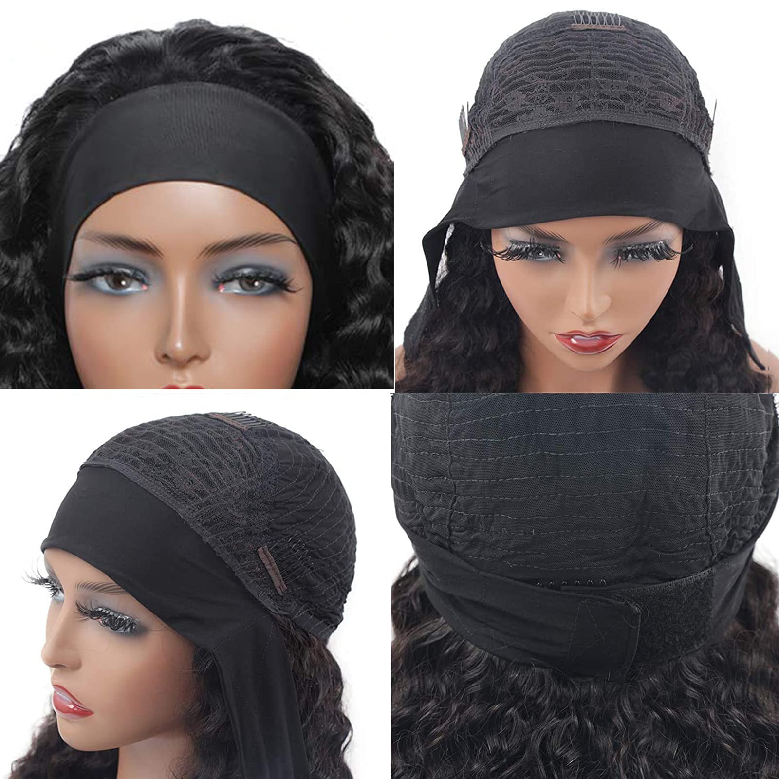 26 Inch Deep Wave Headband Wig - 100% Virgin Human Hair for Black Women | Glueless Curly Headband Wig with Natural Color | Perfect for Daily Wear, Parties & Special Occasions