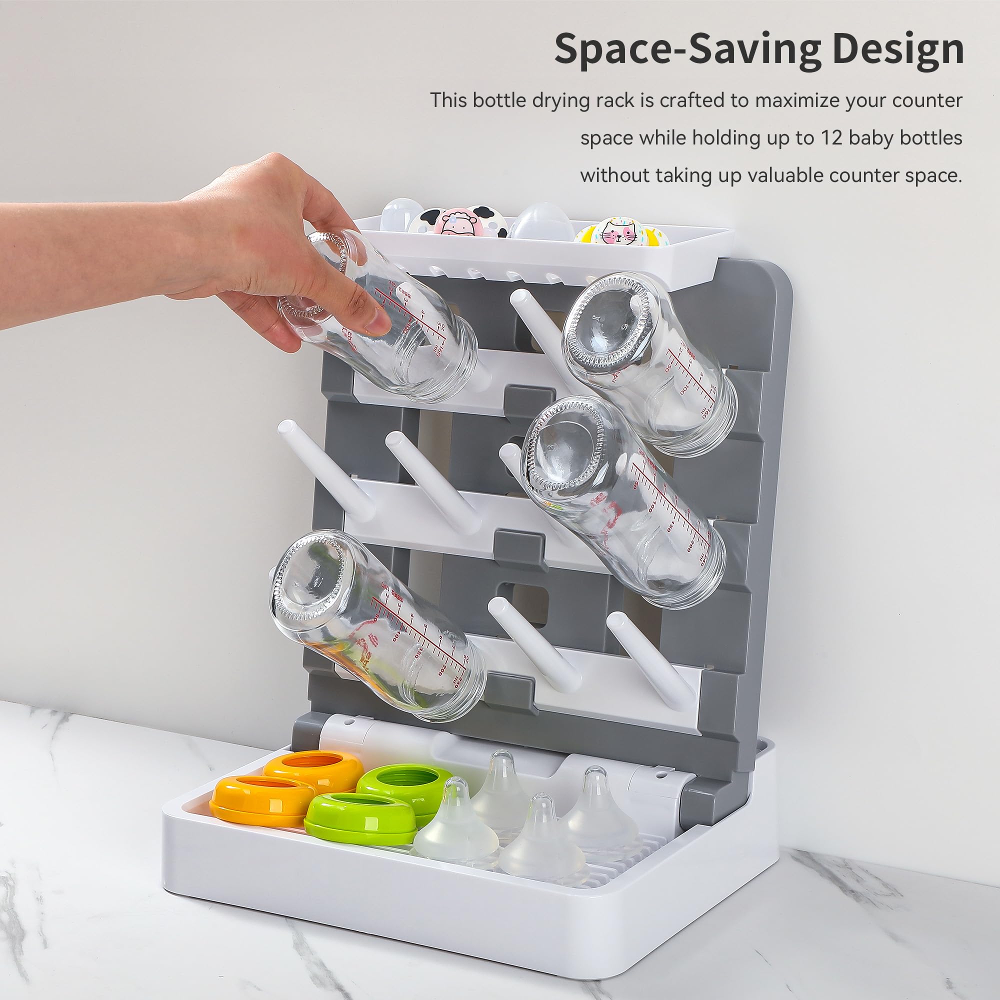 **Vertical Baby Bottle Drying Rack - Space-Saving Countertop Holder for 12 Bottles & Cups | Perfect for Nursery, Kitchen, and Travel**