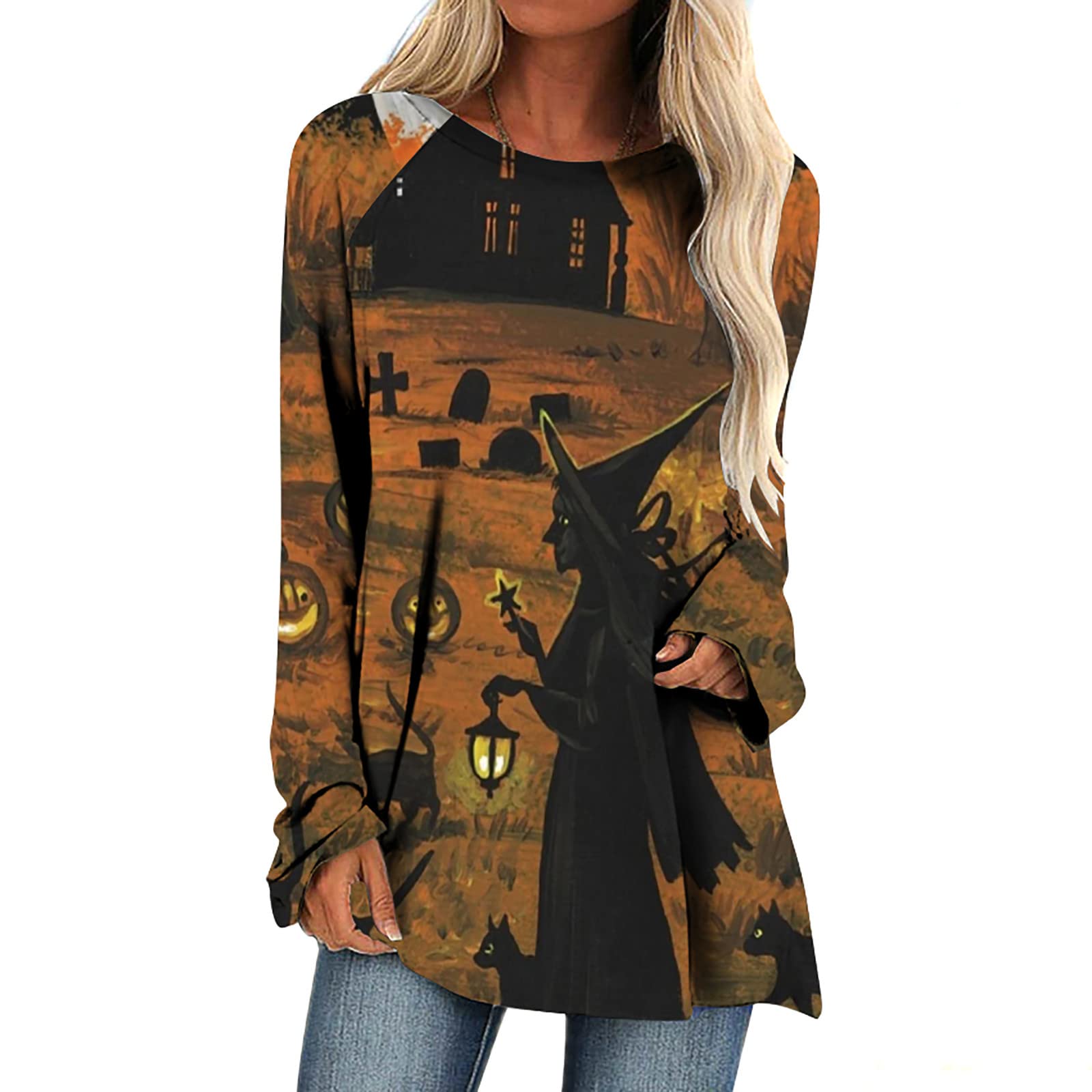 Women's Long Sleeve Tops - Halloween Fall Flowy Tunic Shirts for Casual & Dressy Wear | Perfect for Autumn Outfits, Halloween Parties & Office Attire