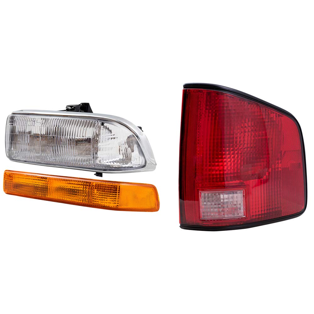 Brock Replacement Headlights & Signal Lights - 6 Piece Set for 1998-2004 Chevy S10 (Driver & Passenger Side, Black Edge, No Fog Lights) - Perfect for Night Driving & Vehicle Restoration Projects