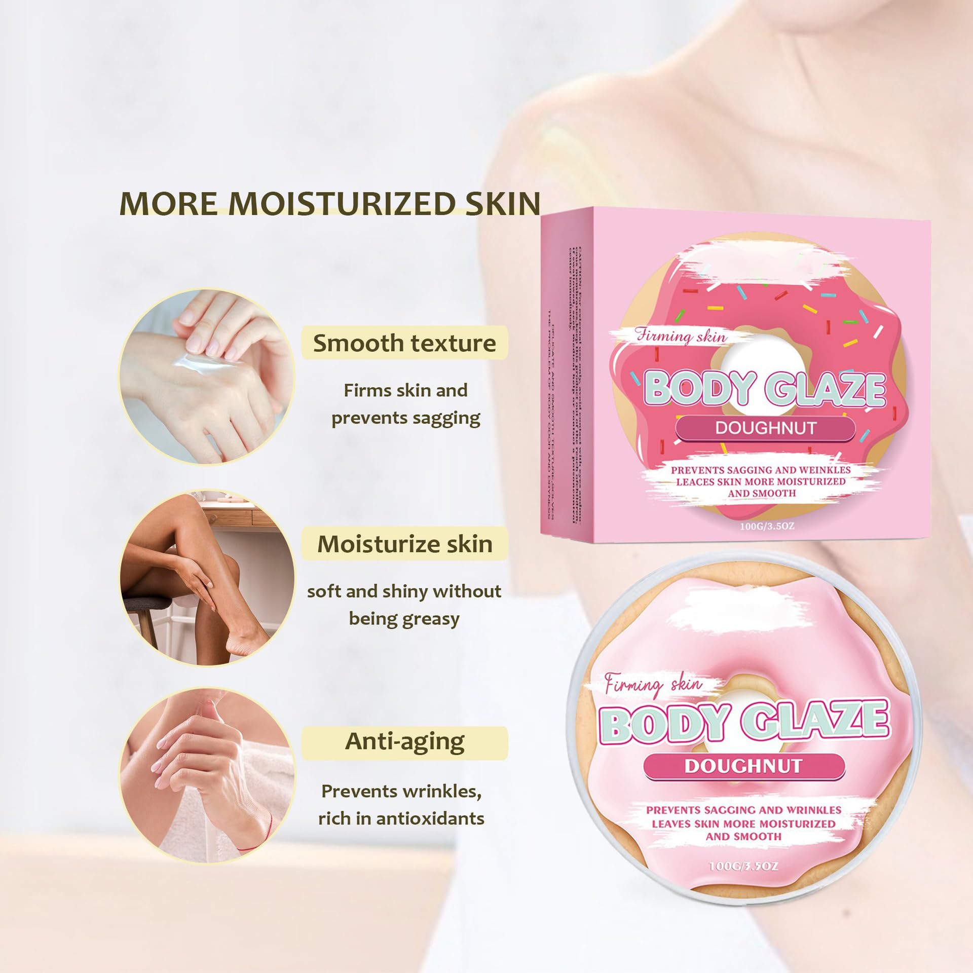 Body Glaze Donut Body Butter 3.5 oz - Deep Moisturizing Cream for Dry Skin, Nourishing Hand & Body Lotion for Women - Perfect for Daily Hydration, After-Shower Care & Gift Sets