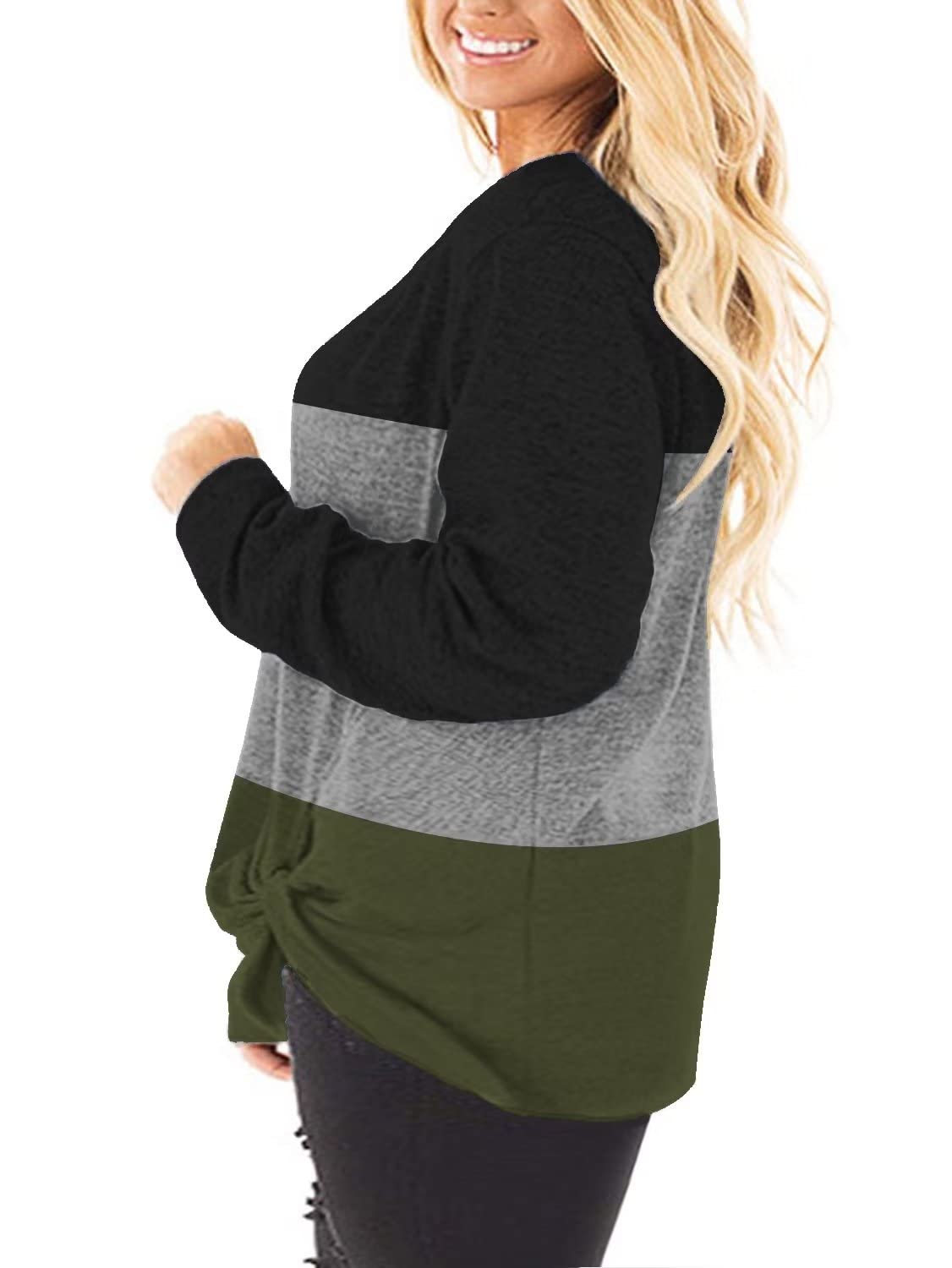 DOLNINE Women's Plus Size Knotted Tops Long Sleeve T-Shirts - Loose Casual Blouse for Women | Comfortable Stretchy Fabric for Everyday Wear, Work & Date Night Outfits