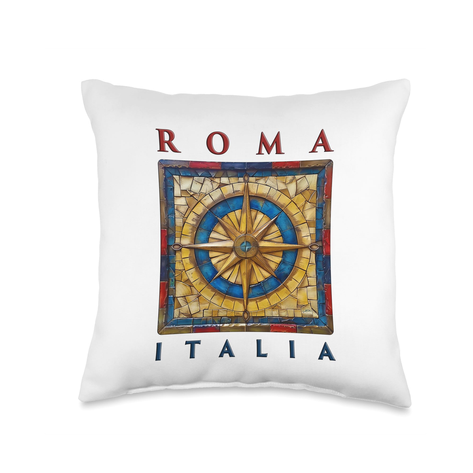 Rome Italy Themed Compass Rose Throw Pillow - Decorative European Travel Inspired Cushion Cover for Sofa, Bed, Living Room