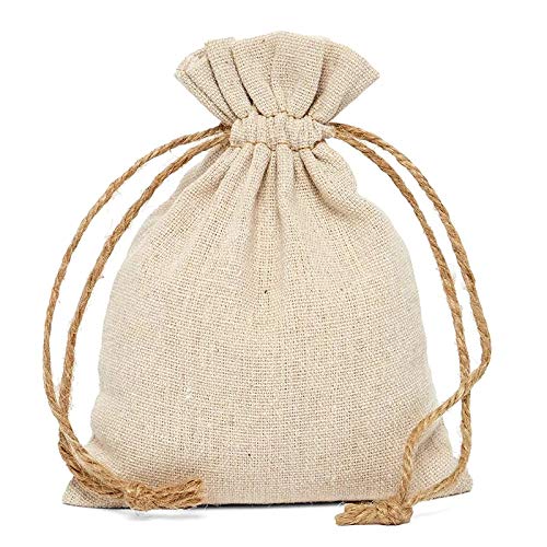 12 Pack Natural Linen Drawstring Bags 3