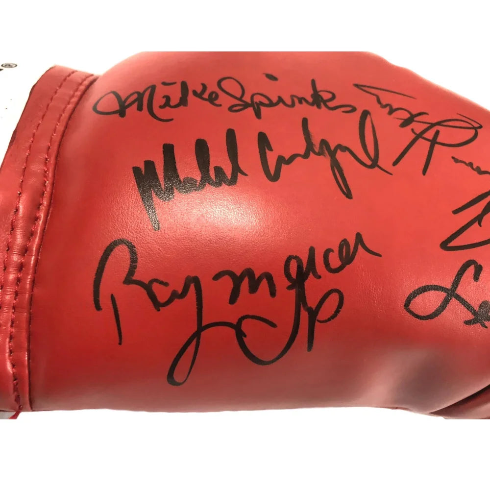 Authentic Multi-Signed Boxing Glove - Hearns, Spinks, Carbajal, Mercer Autographs with JSA COA | Legendary Collectible for Boxing Fans, Man Cave Decor, Sports Memorabilia Display