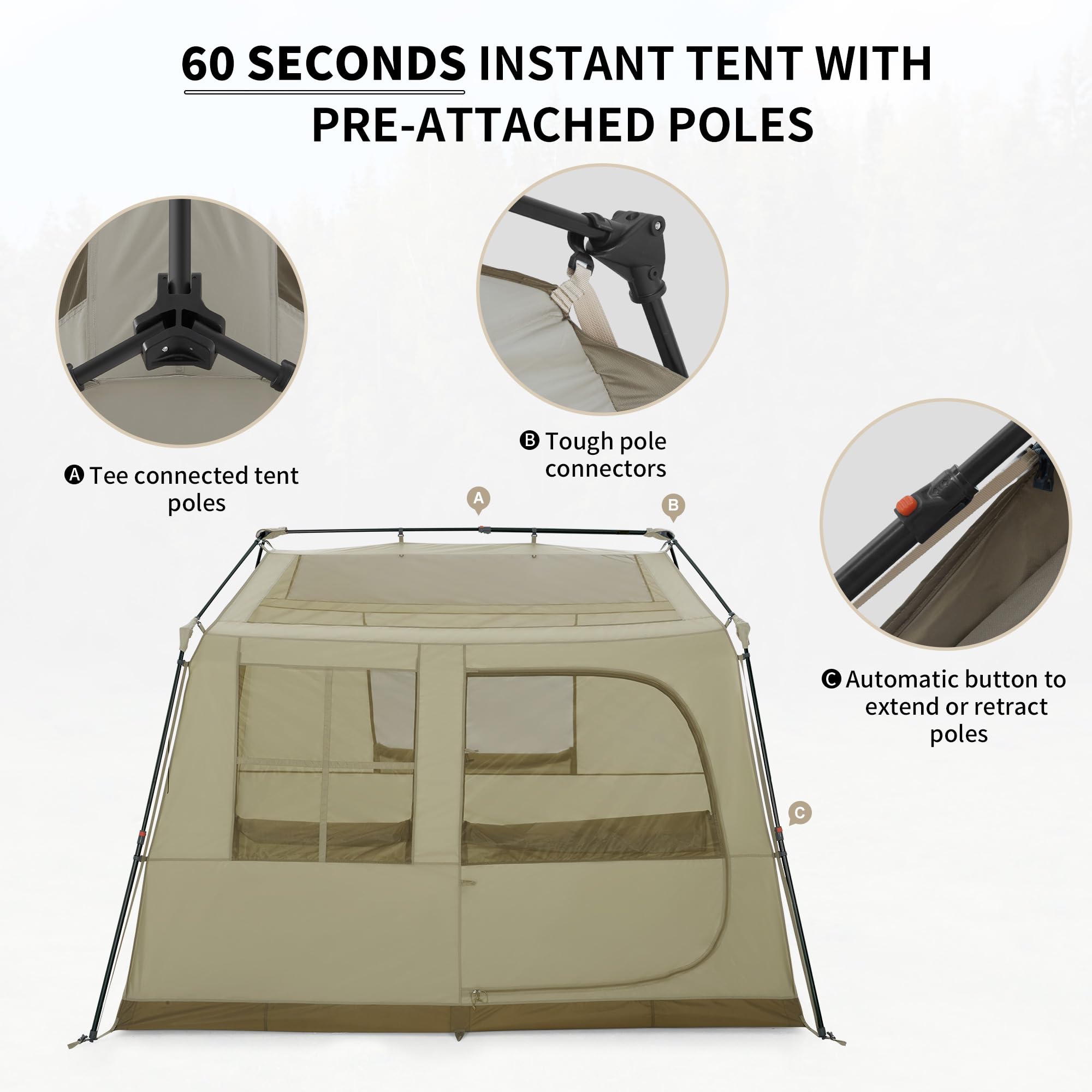 Naturehike Village Camping Tent - 4/6/8 Person Instant Setup Family Tent for Outdoor Adventures, Car Camping & Backpacking | Waterproof & Spacious Shelter for Camping Trips, Hiking & Beach Outings