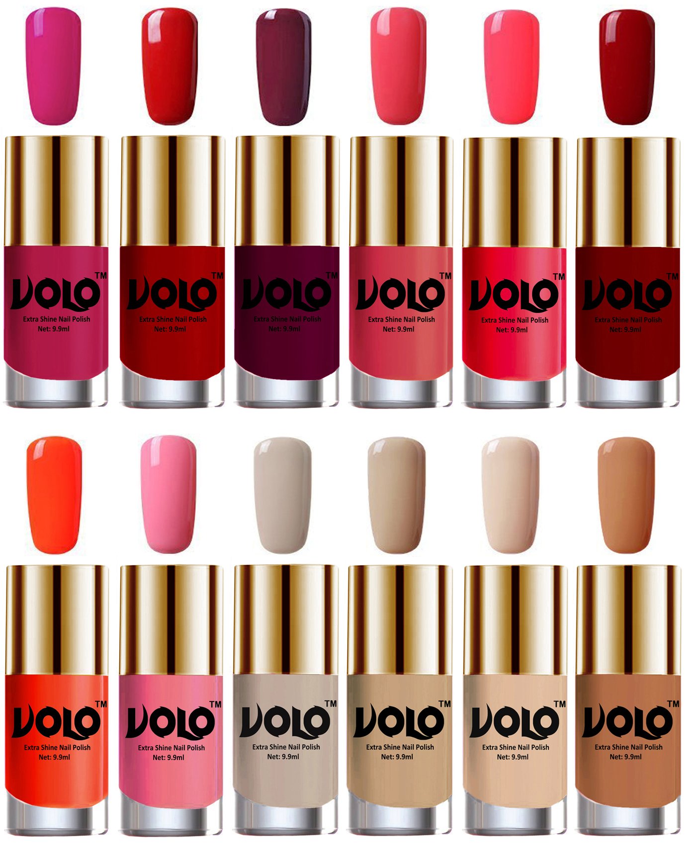 Volo Luxury Super Shine Nail Polish Set - 12 Vibrant Colors (Passion Pink, Wine Red, Coral & More) | Long Lasting Gel Polish for Manicure, Pedicure & Nail Art | Perfect for Parties, Weddings & Daily Wear