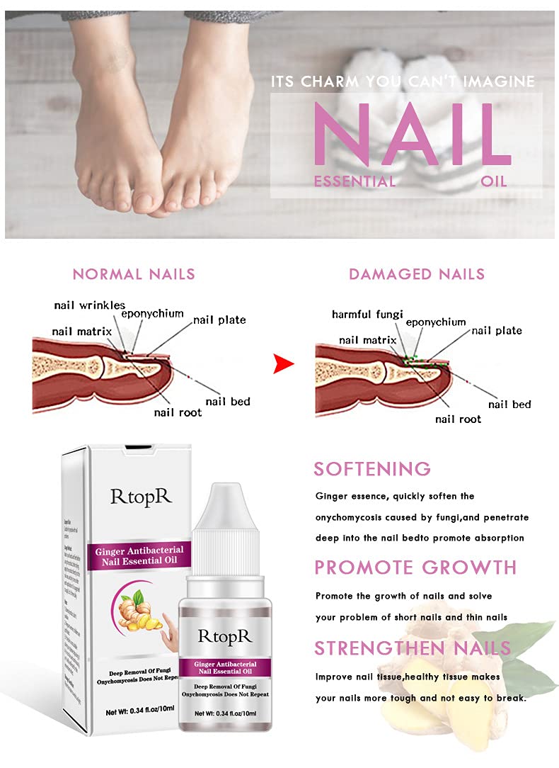 RtopR Nail Repair Liquid - Antifungal Treatment for Onychomycosis, Moisturizing Nail Care Essence with Ginger Extract - Perfect for Damaged, Brittle Nails & Fungal Infections at Home or Salon Use