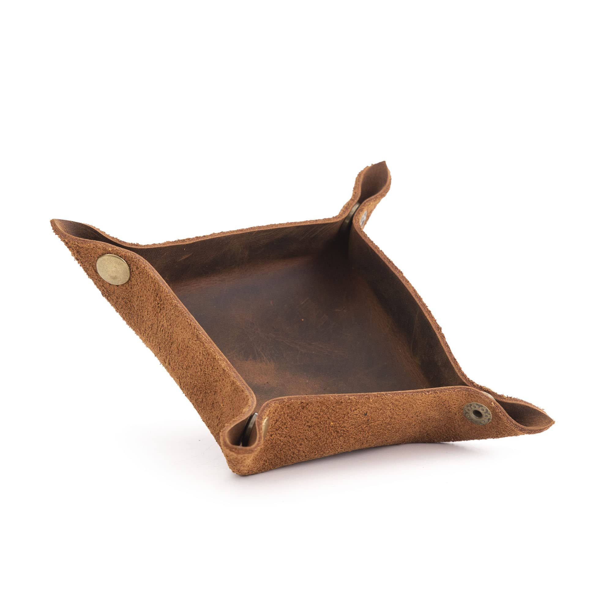 Handmade Leather Valet Tray with Snaps - Premium Accessories Organizer for Jewelry, Watches & Keys | Perfect for Dresser Top, Nightstand & Travel (Tobacco Brown)