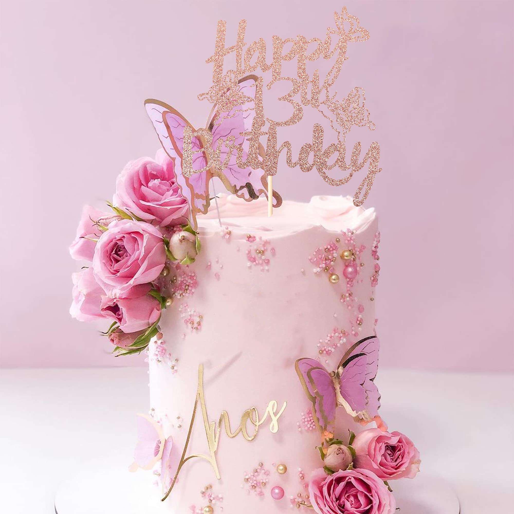 1 PCS Happy 13th Birthday Cake Topper - Glitter Butterfly, 'Hello 13', 'Cheers to 13 Years' & '13 & Fabulous' Cake Decorations for 13th Birthday Party Supplies in Rose Gold | Perfect for Teen Birthday Cakes, Anniversary Celebrations & Sweet 16 Decor