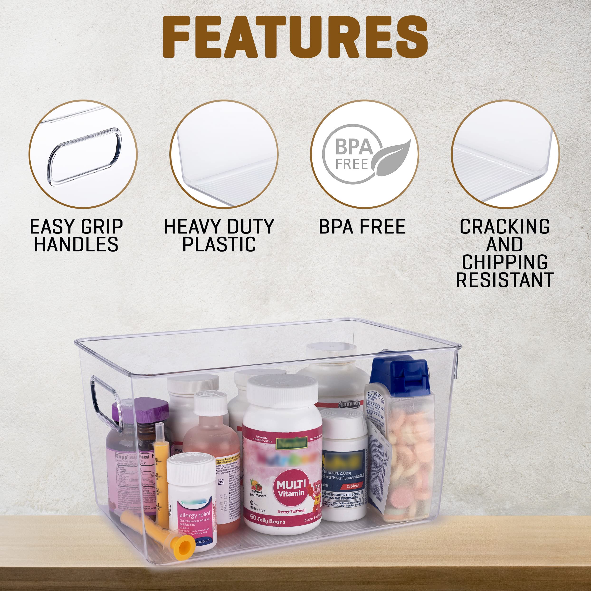 Clear Plastic Storage Bins - 12 Pack Kitchen & Pantry Organizers with Lids, Airtight Freezer & Fridge Containers for Food Storage, Cabinet Organizer Baskets - Perfect for Meal Prep, Leftovers & Refrigerator Organization