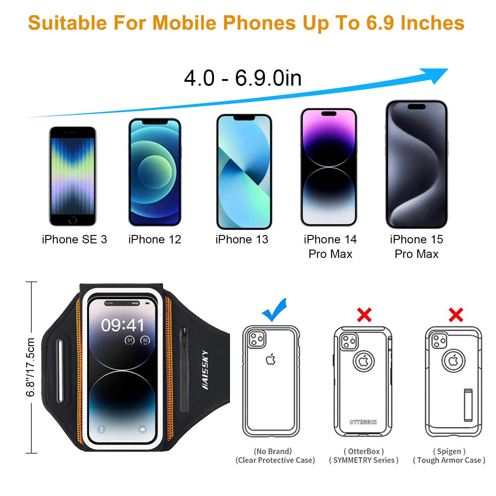 3D Running Phone Armband with Earphone Holder - Water Resistant Sports Armband for iPhone 16/15/13 Pro/Plus & Samsung S24/S20 (Fits 6.9