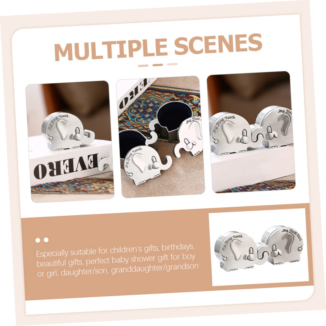 Amosfun 4 Pack Elephant Tooth Holder for Kids - Metal Silver Keepsake Box for Baby Teeth | Perfect for Tooth Fairy Gifts, Memory Storage & First Lost Tooth Celebration