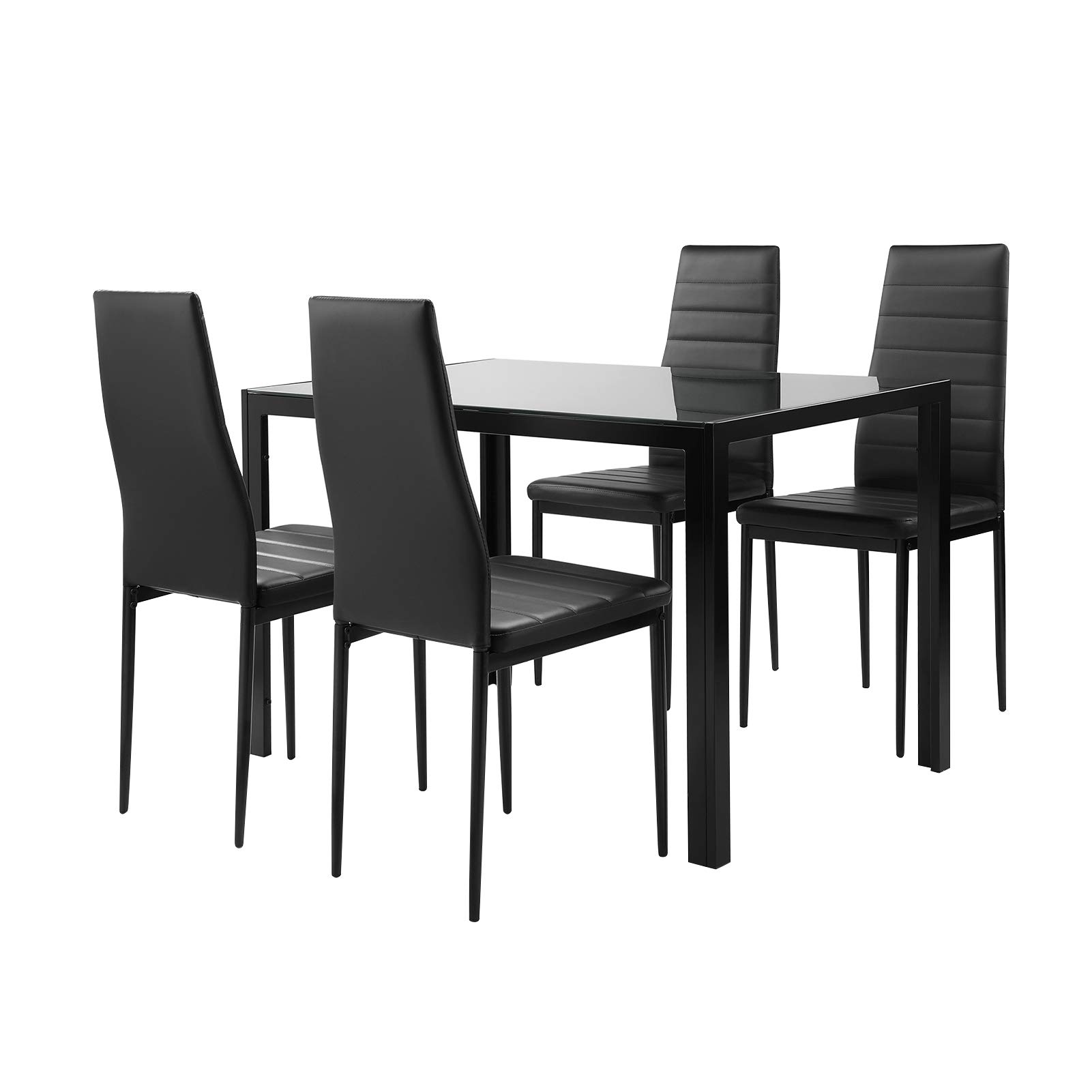 Modern Dining Table Set with 4 Chairs - Simple Metal & Glass Rectangular Table for Kitchen & Dining Room - Black Home Decor Furniture - Perfect for Small Spaces, Apartments & Family Gatherings