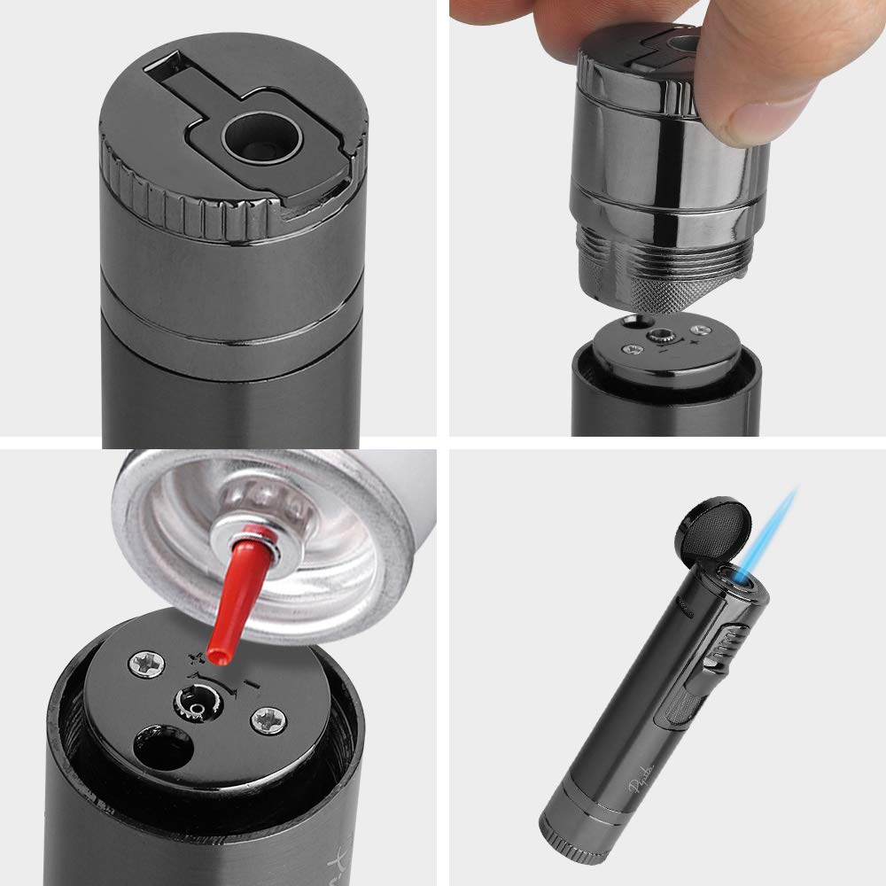 Windproof Refillable Torch Lighter with Cigar Punch - Perfect for Cigar & Outdoor Use
